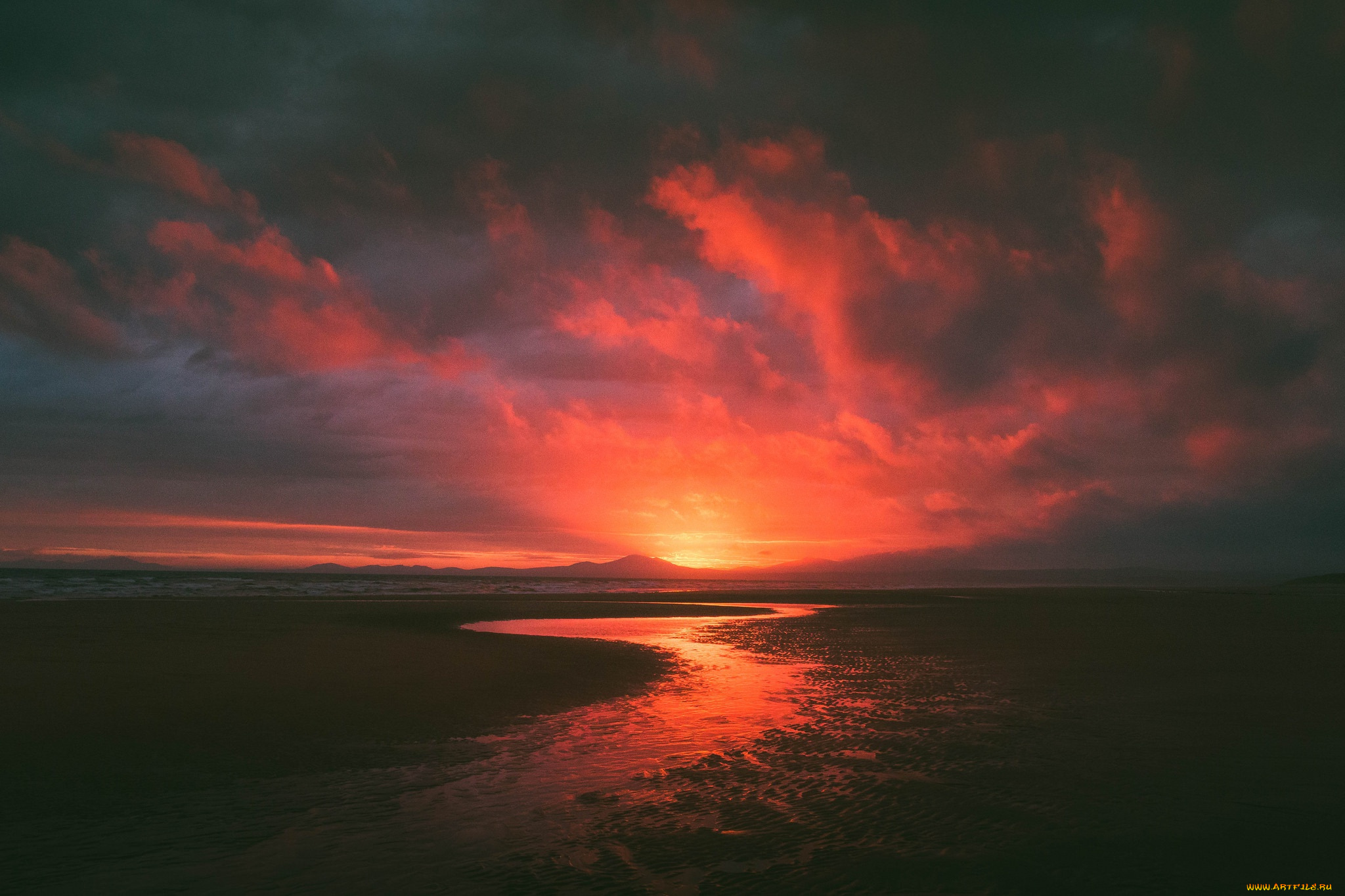 природа, восходы, закаты, закат, облака, река