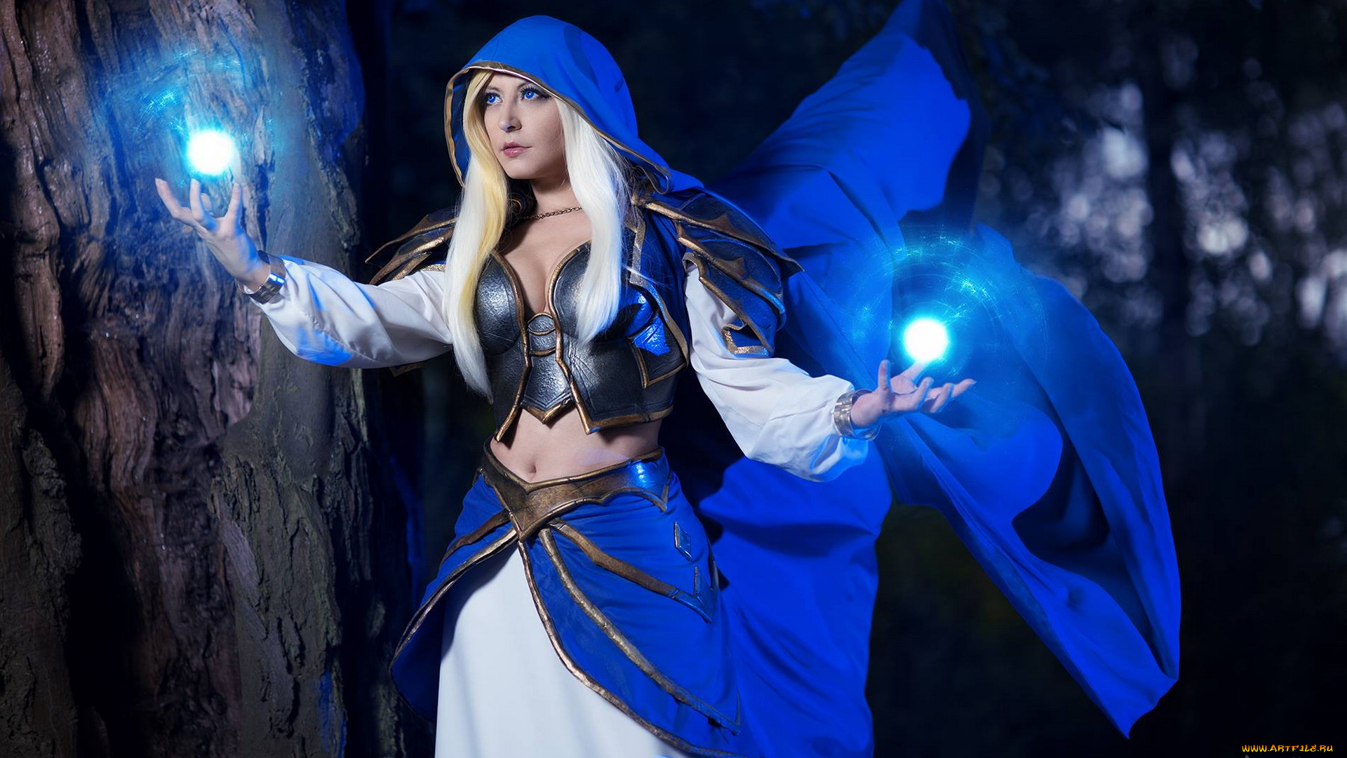 разное, cosplay, , косплей, лес, ночь, магия, капюшон, костюм, блондинка, девушка