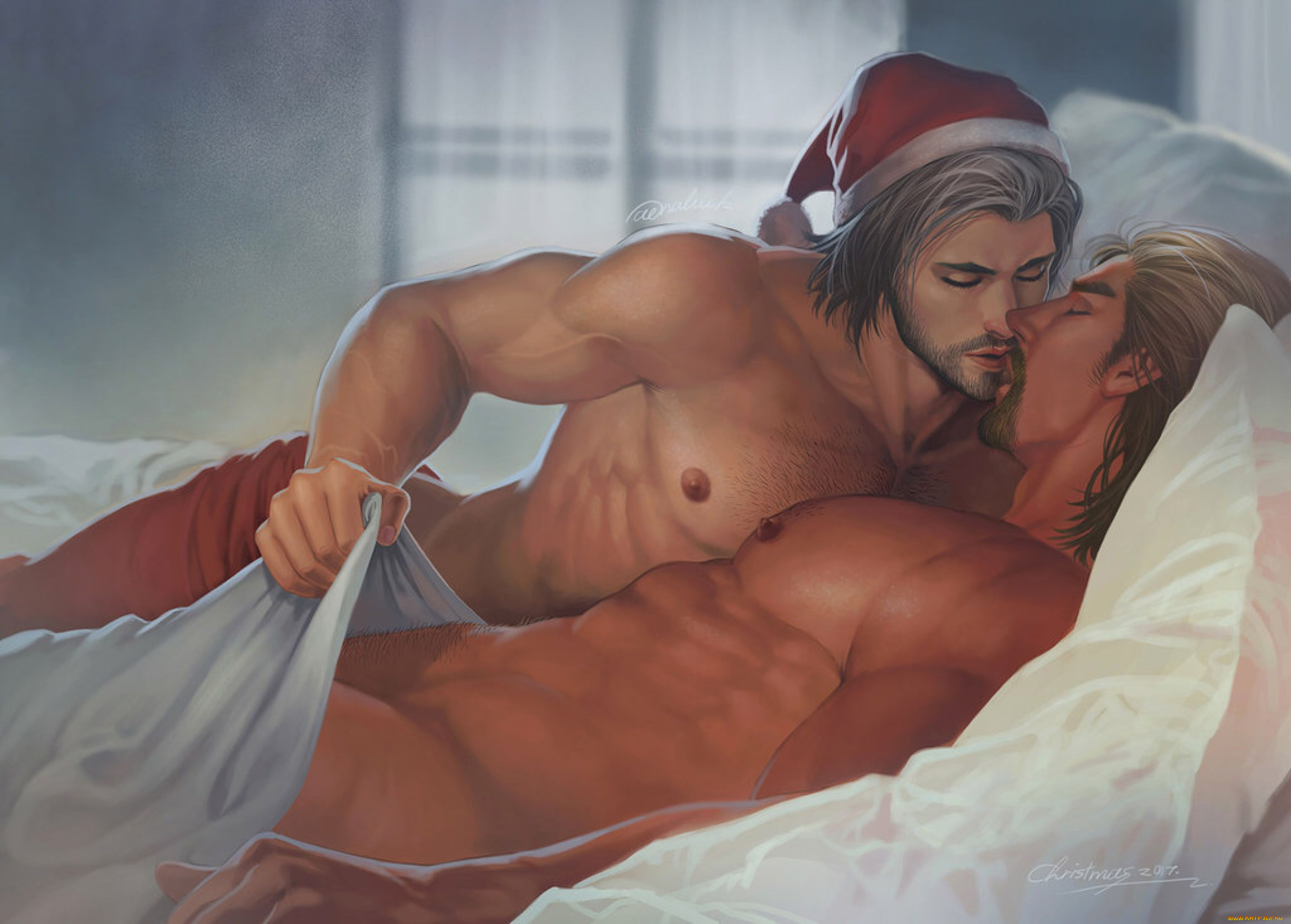 рисованное, люди, мастер, мужчины, постель, колпак