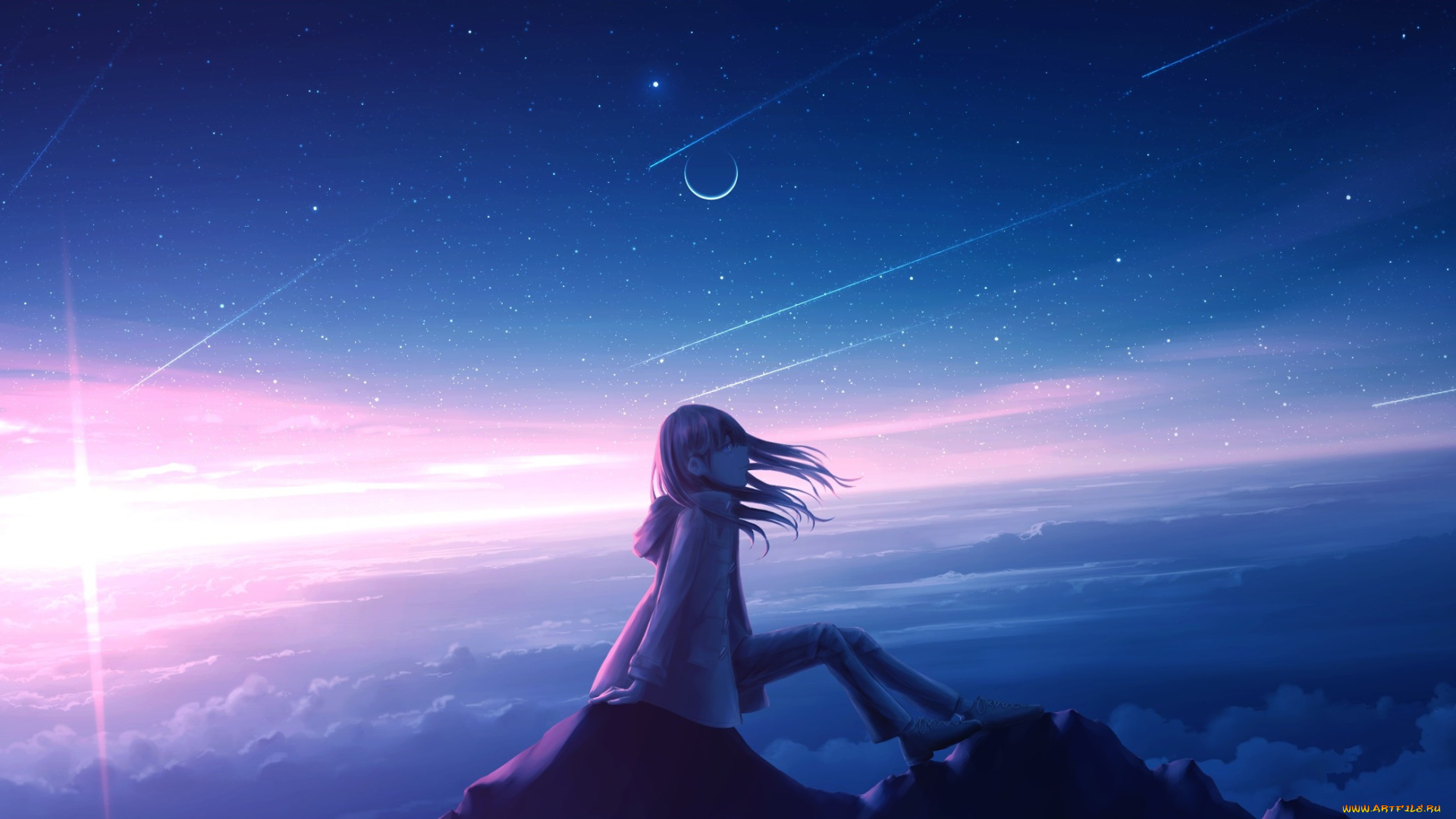 аниме, пейзажи, , природа, девушка