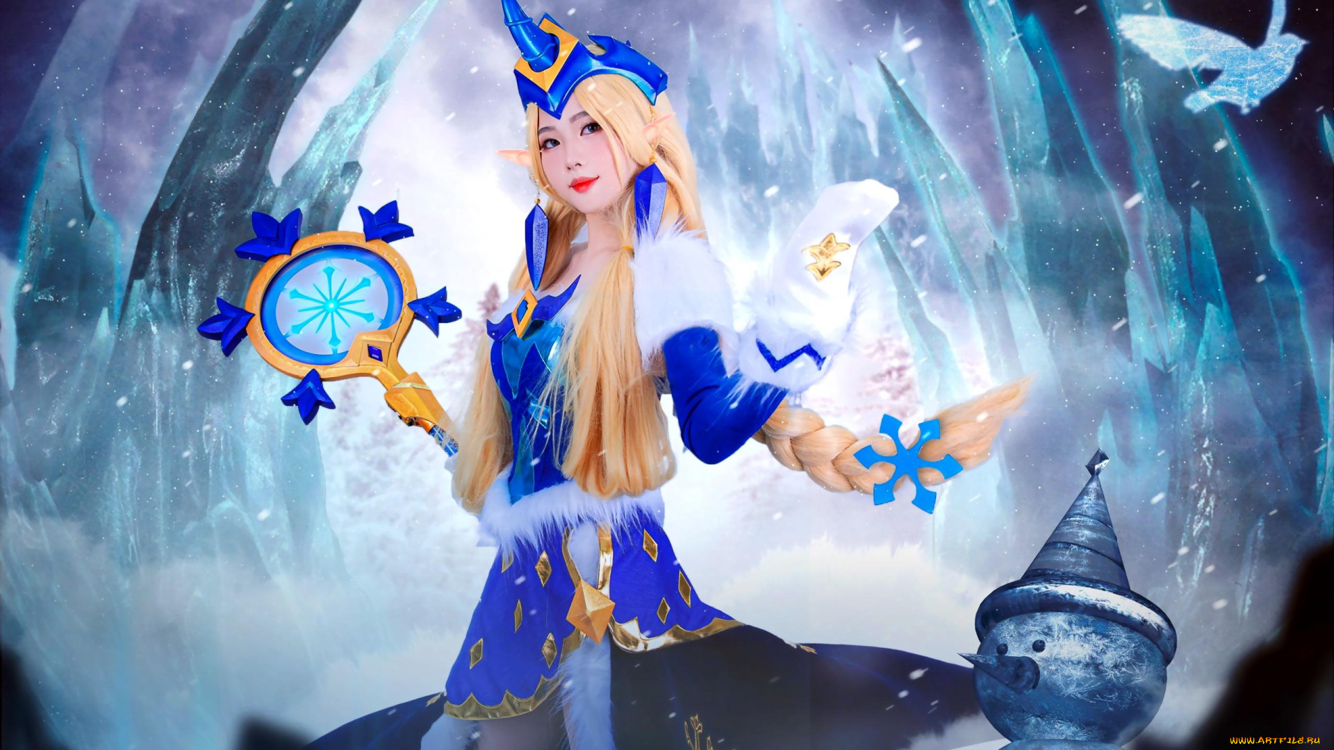 девушки, -, креатив, , косплей, костюм, посох, сорака, птица