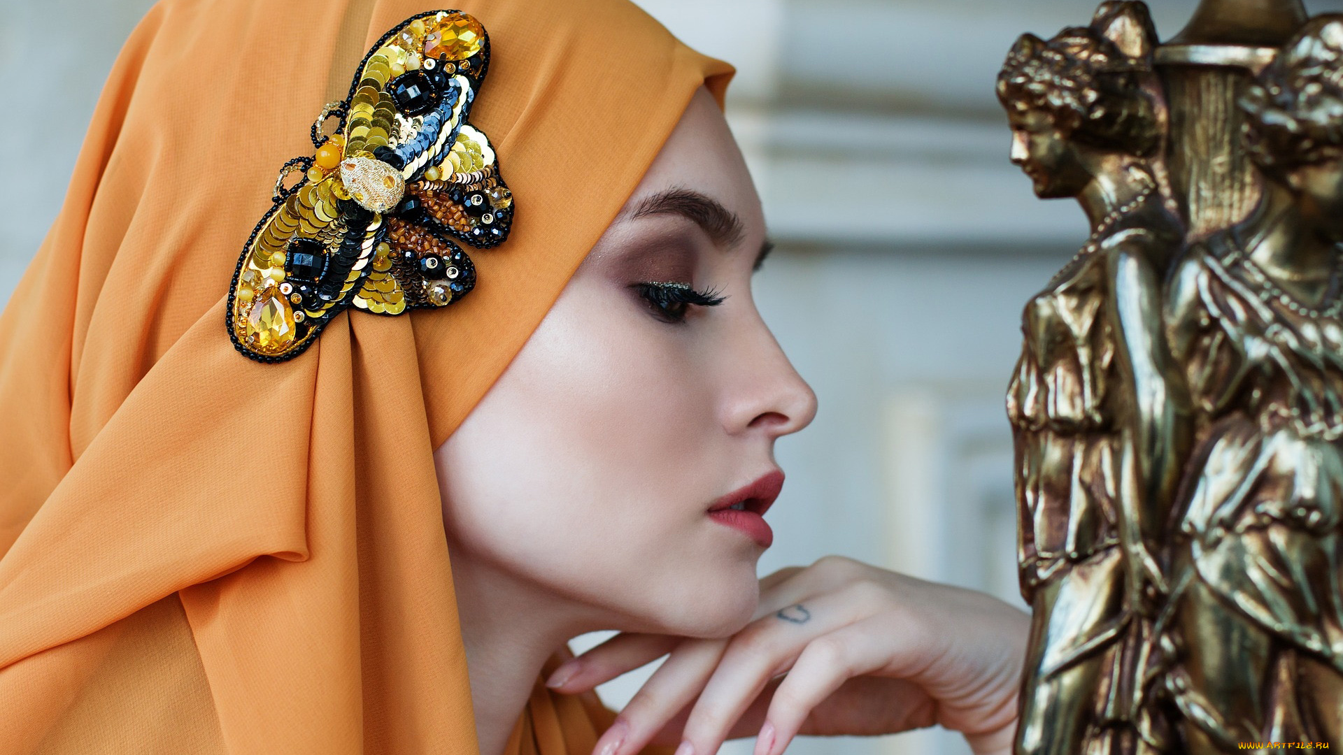 девушки, -, лица, , портреты, брошь