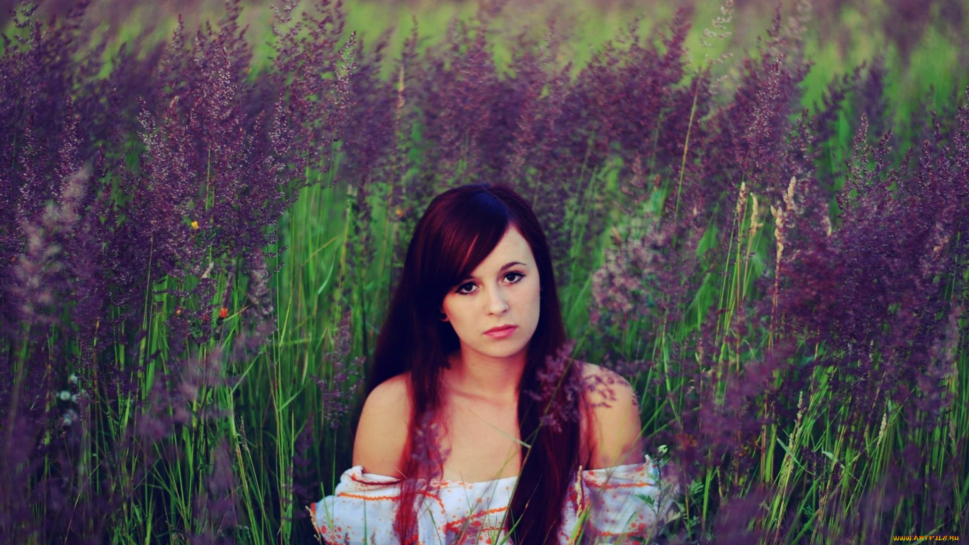 девушки, -, рыжеволосые, и, разноцветные, луг, цветы