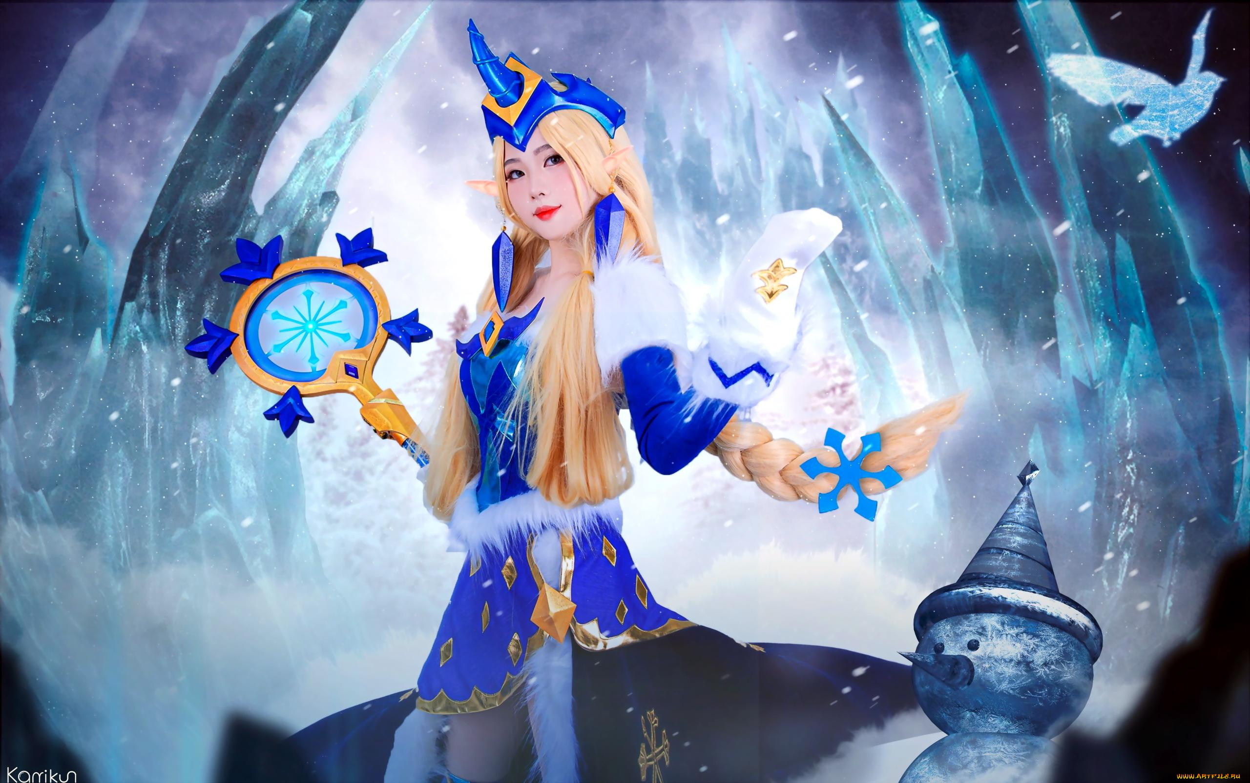 девушки, -, креатив, , косплей, костюм, посох, сорака, птица