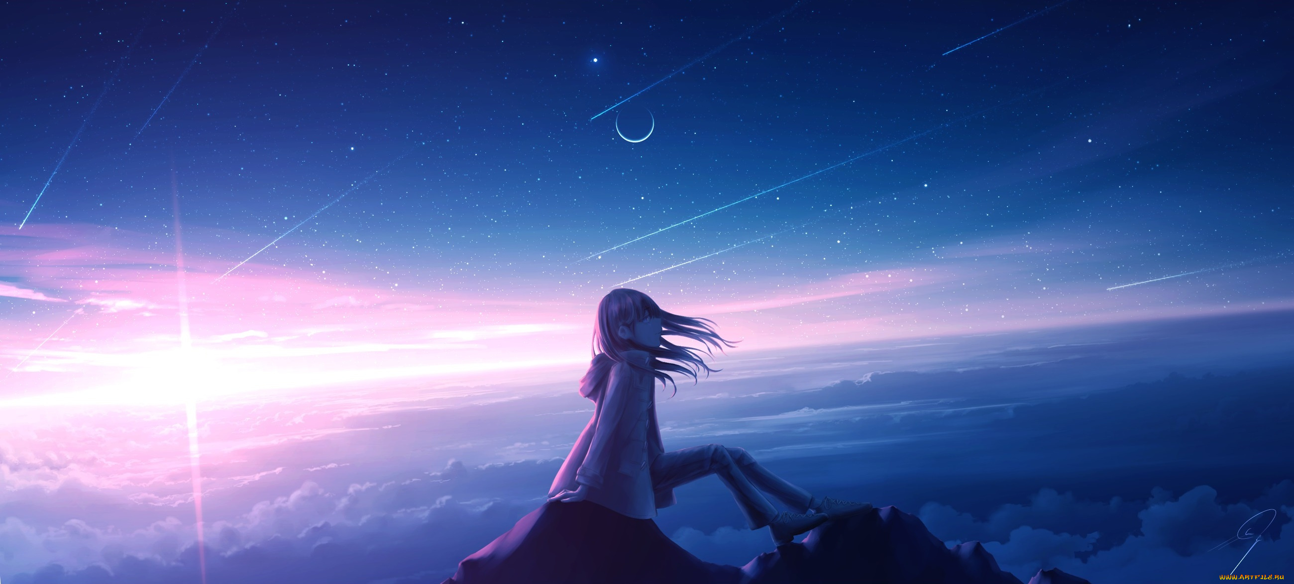 аниме, пейзажи, , природа, девушка