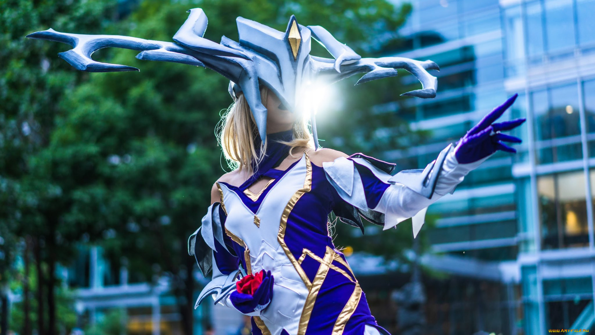 девушки, -, креатив, , косплей, костюм, жест, здание