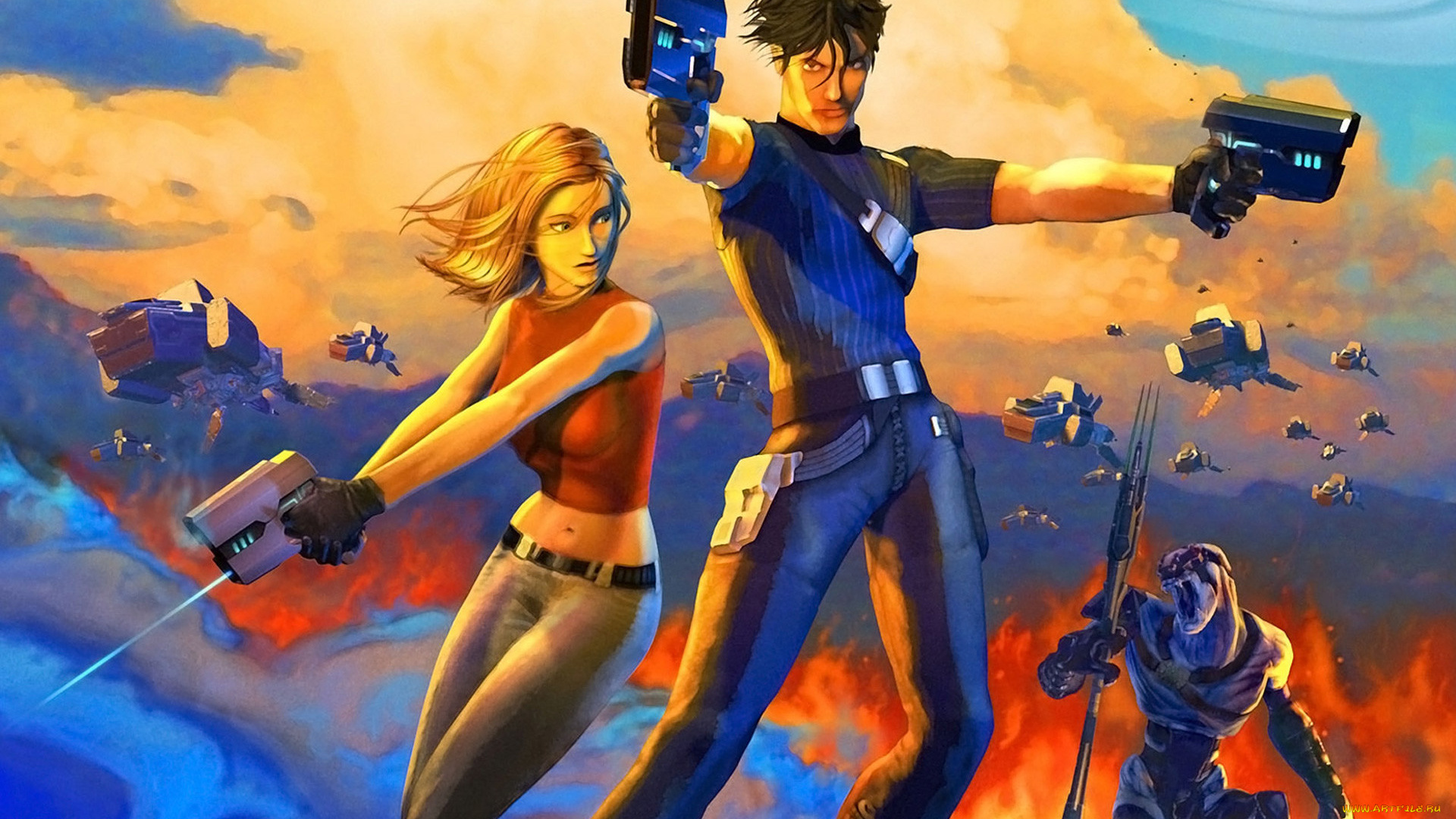 видео, игры, advent, rising, парень, девушка, оружие, инопланетяне