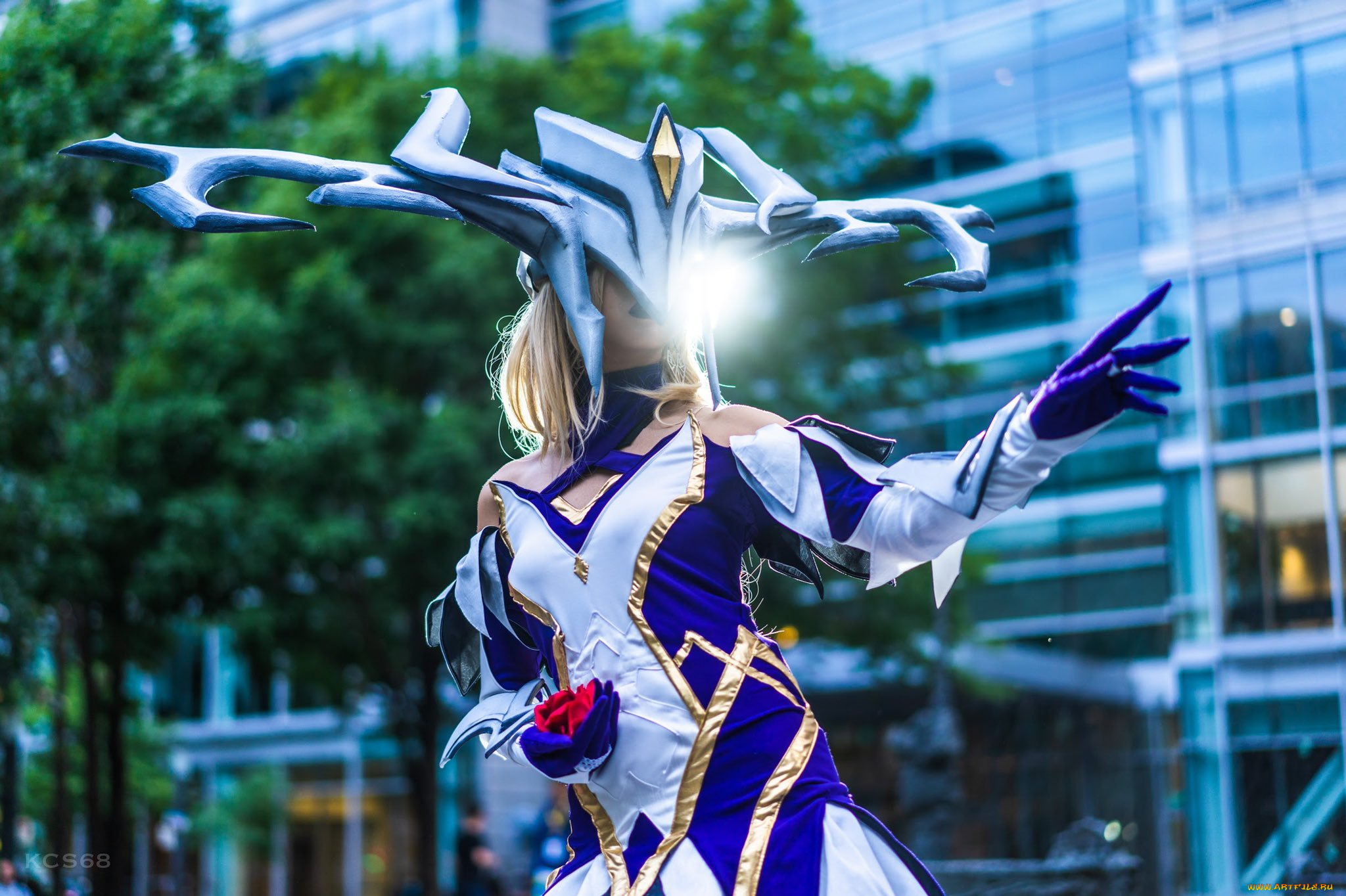 девушки, -, креатив, , косплей, костюм, жест, здание