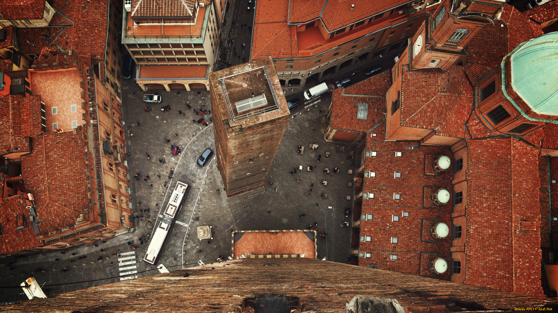 города, болонья, , италия, дом, улица, автомобиль, автобусы, фургон, здание, вид, сверху, люди, болонья