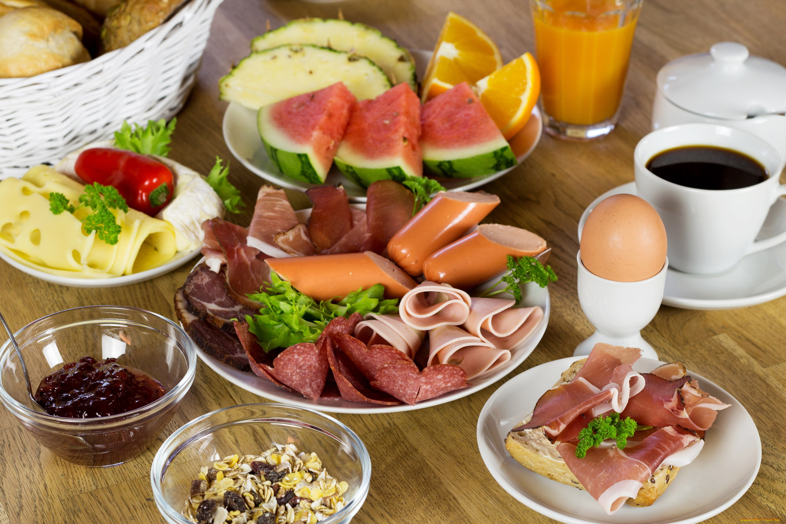 еда, разное, сосиски, ветчина, колбаса, сыр, хлопья, сок