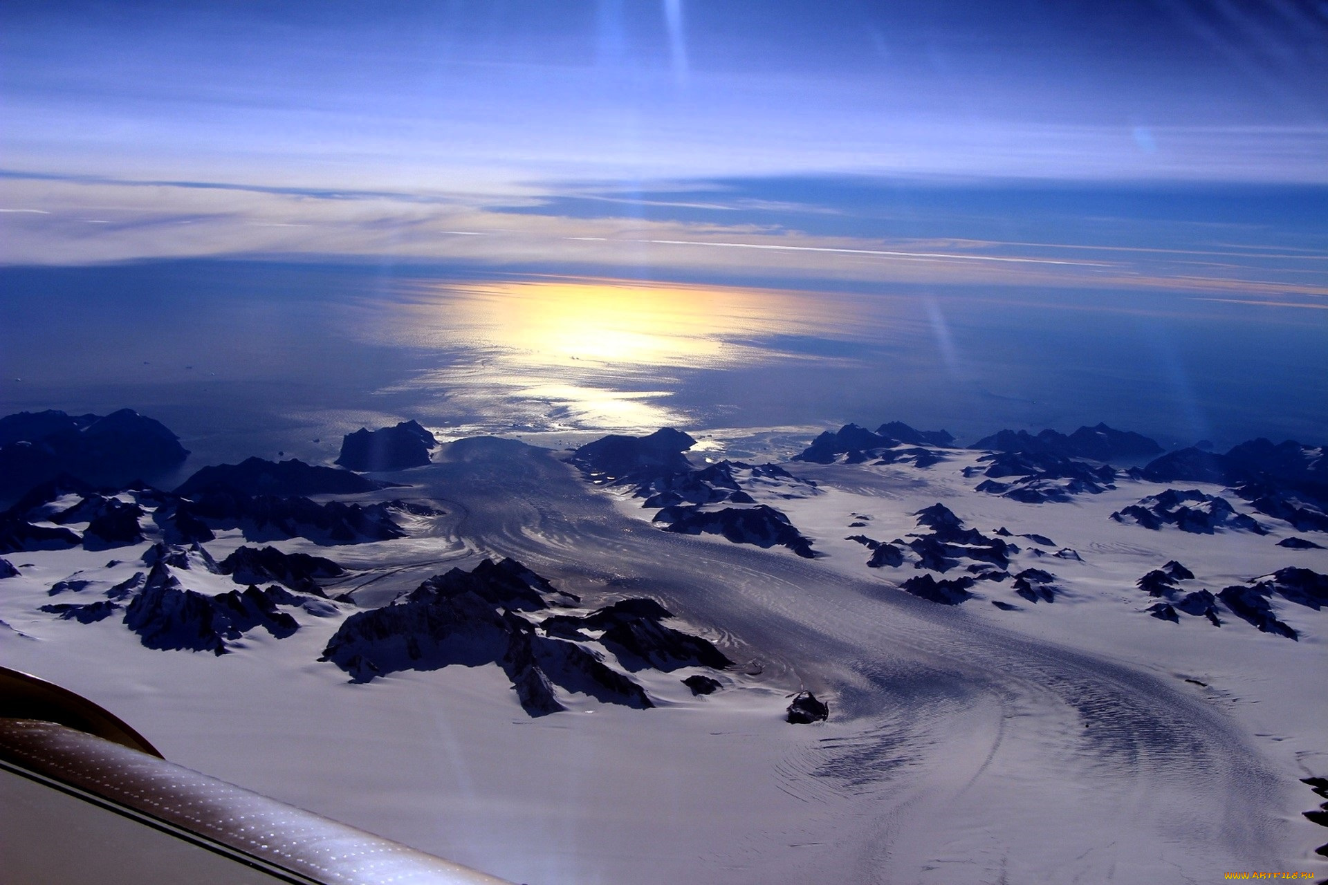 природа, горы, снег, море, небо