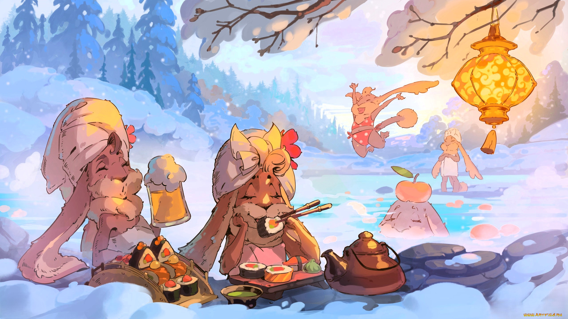 archeage, 3, видео, игры, archeage, кролики, снег, зима, прорубь, лес, фонарь