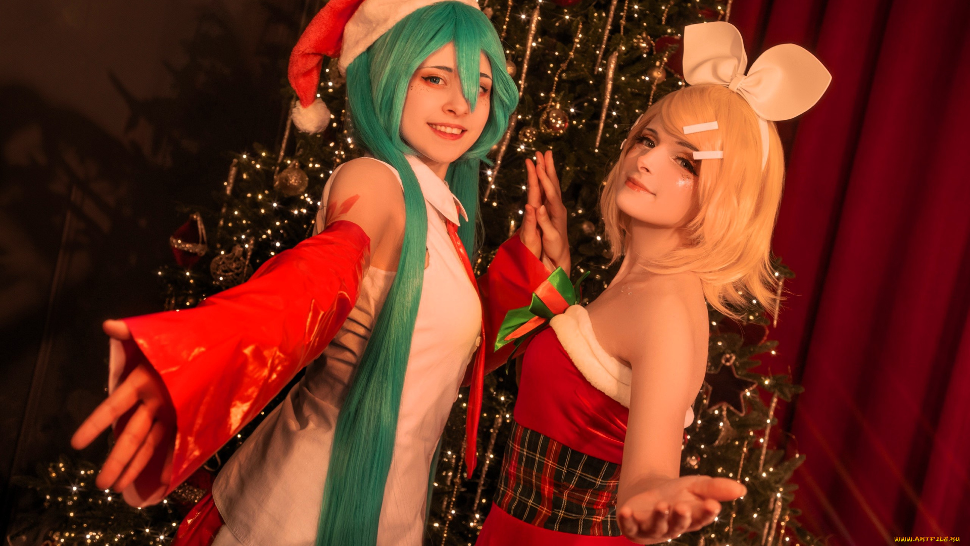 девушки, mari, aisu, образы, косплей, наряды, костюмы, подруги, ёлка, новый, год