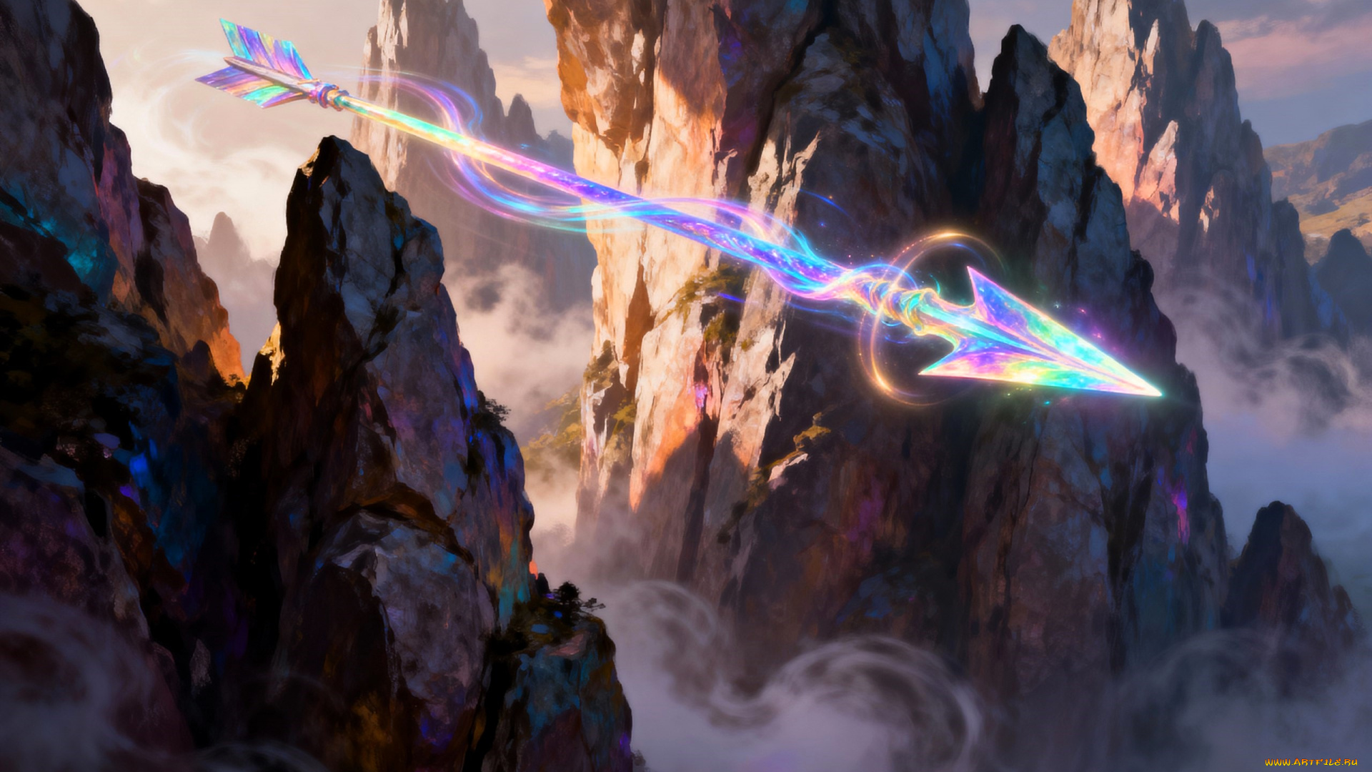 фэнтези, магия, стрела, полет, скалы