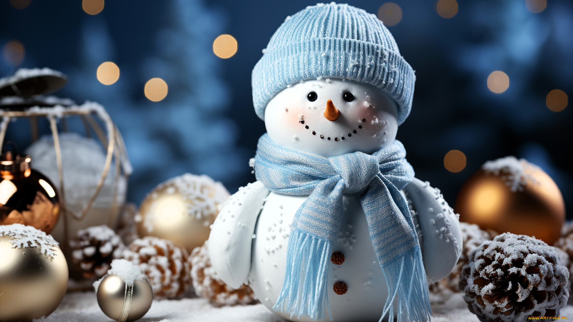 праздничные, снеговики, снеговик, шапка, шарф, снег, шишки, украшения