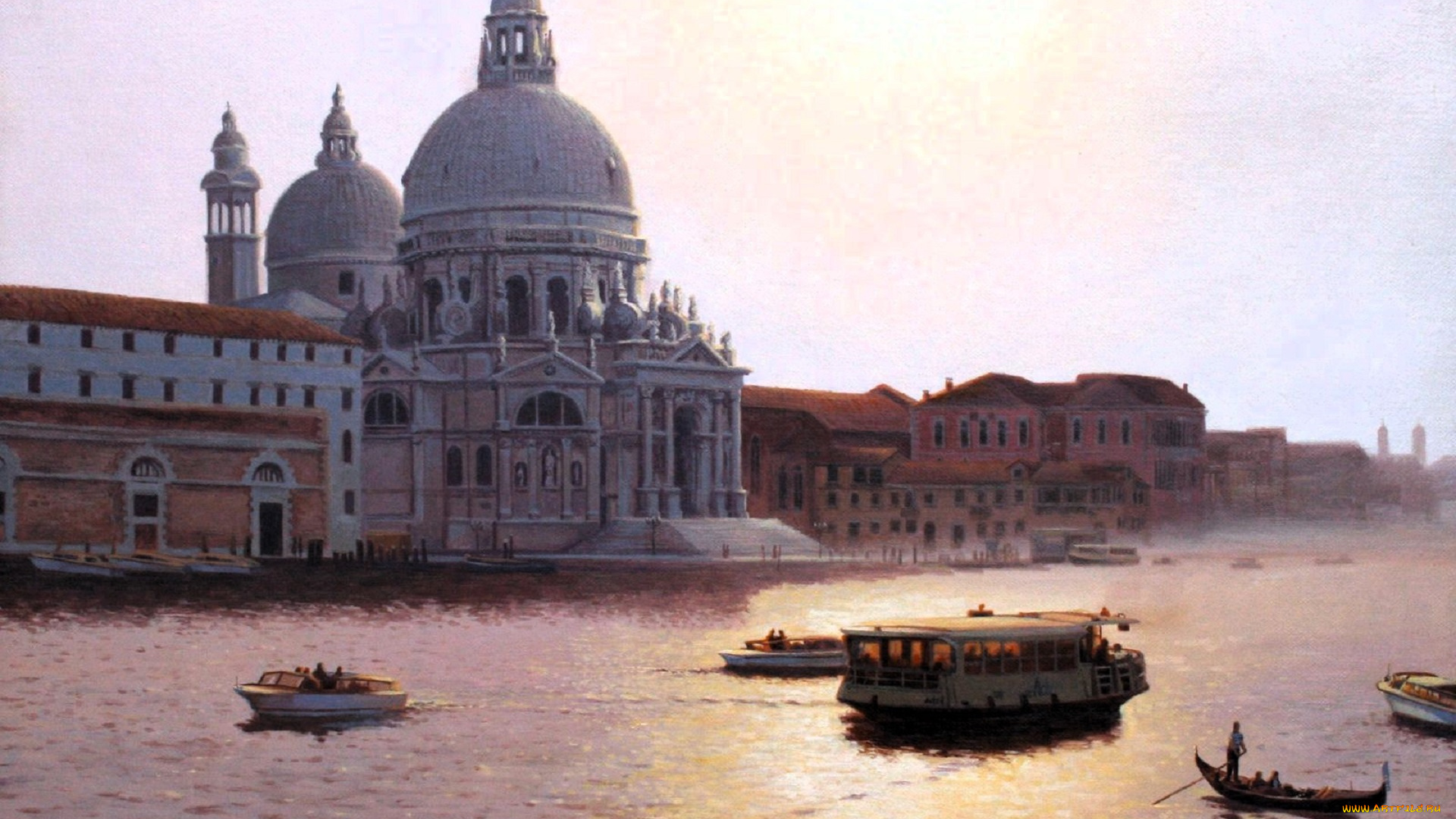 рисованное, adrian, rigby, венеция, город, здания, храм, каналы, лодки