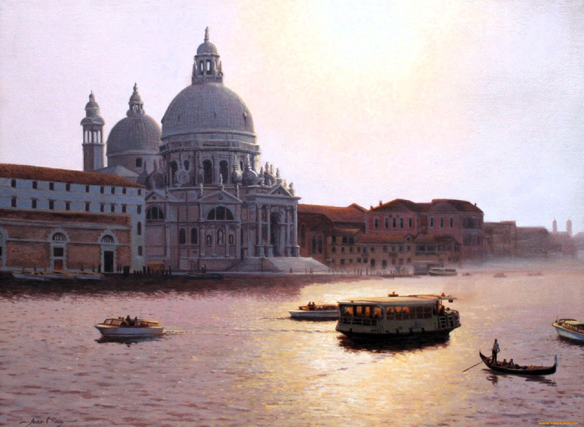 рисованное, adrian, rigby, венеция, город, здания, храм, каналы, лодки