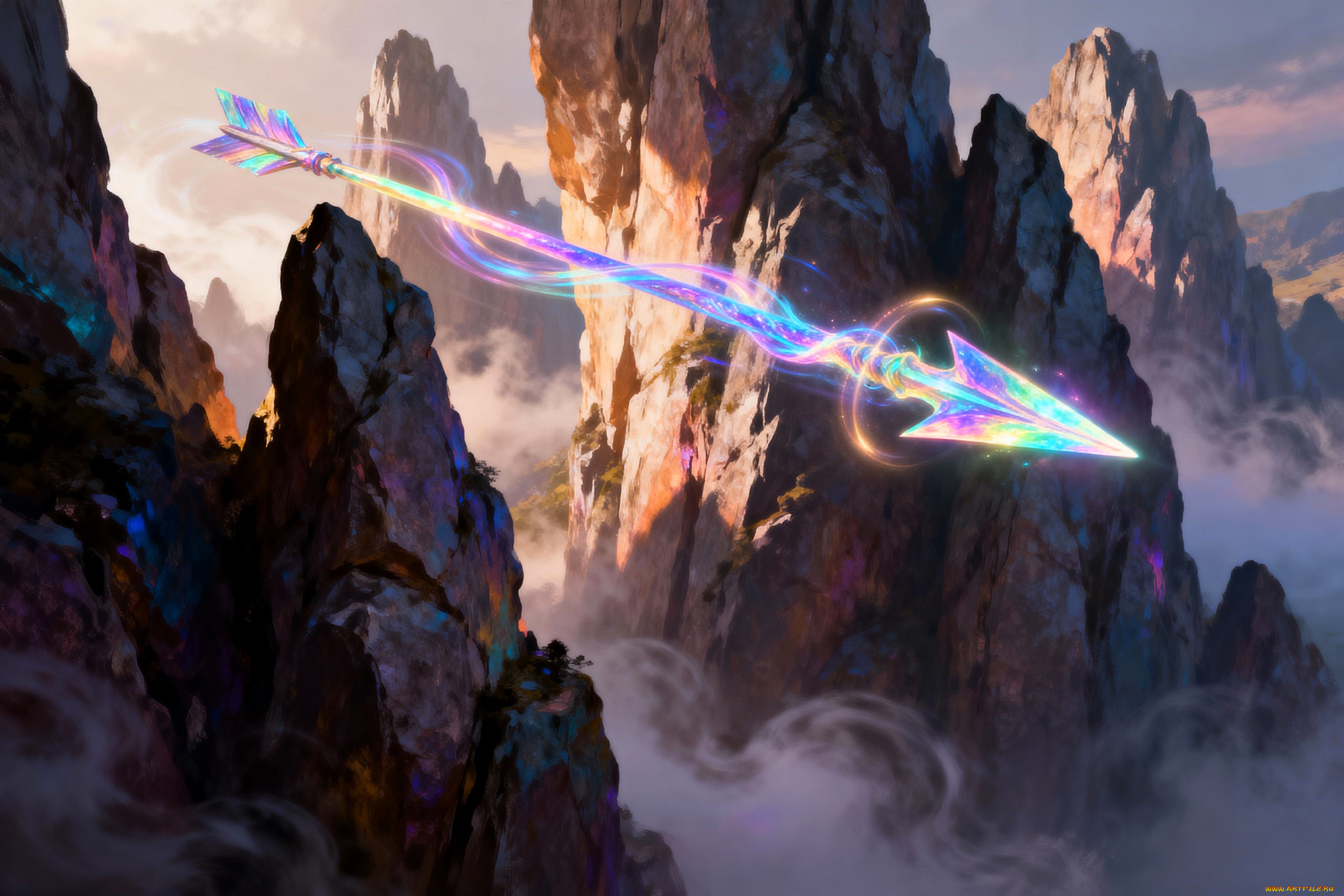 фэнтези, магия, стрела, полет, скалы