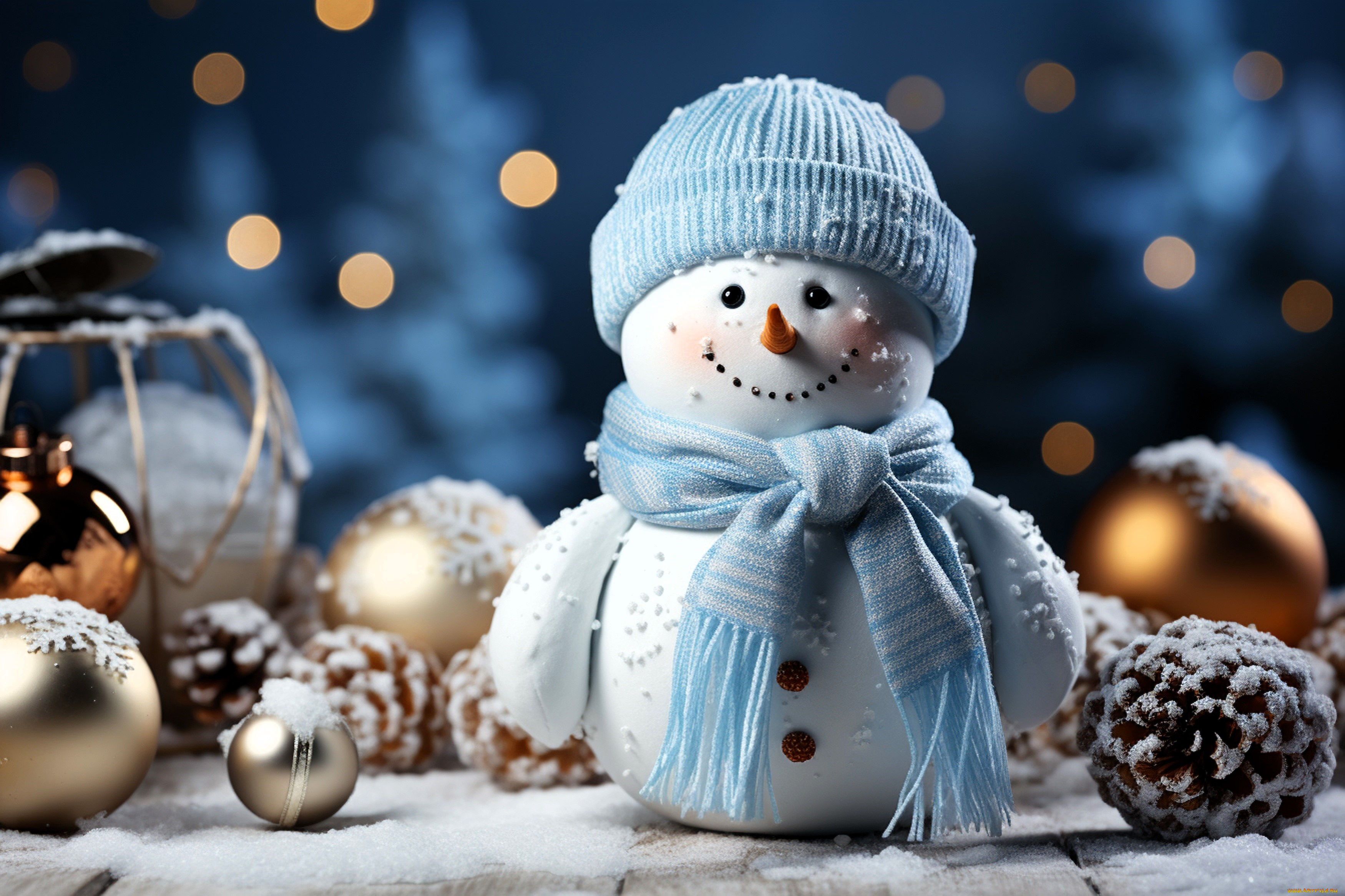 праздничные, снеговики, снеговик, шапка, шарф, снег, шишки, украшения
