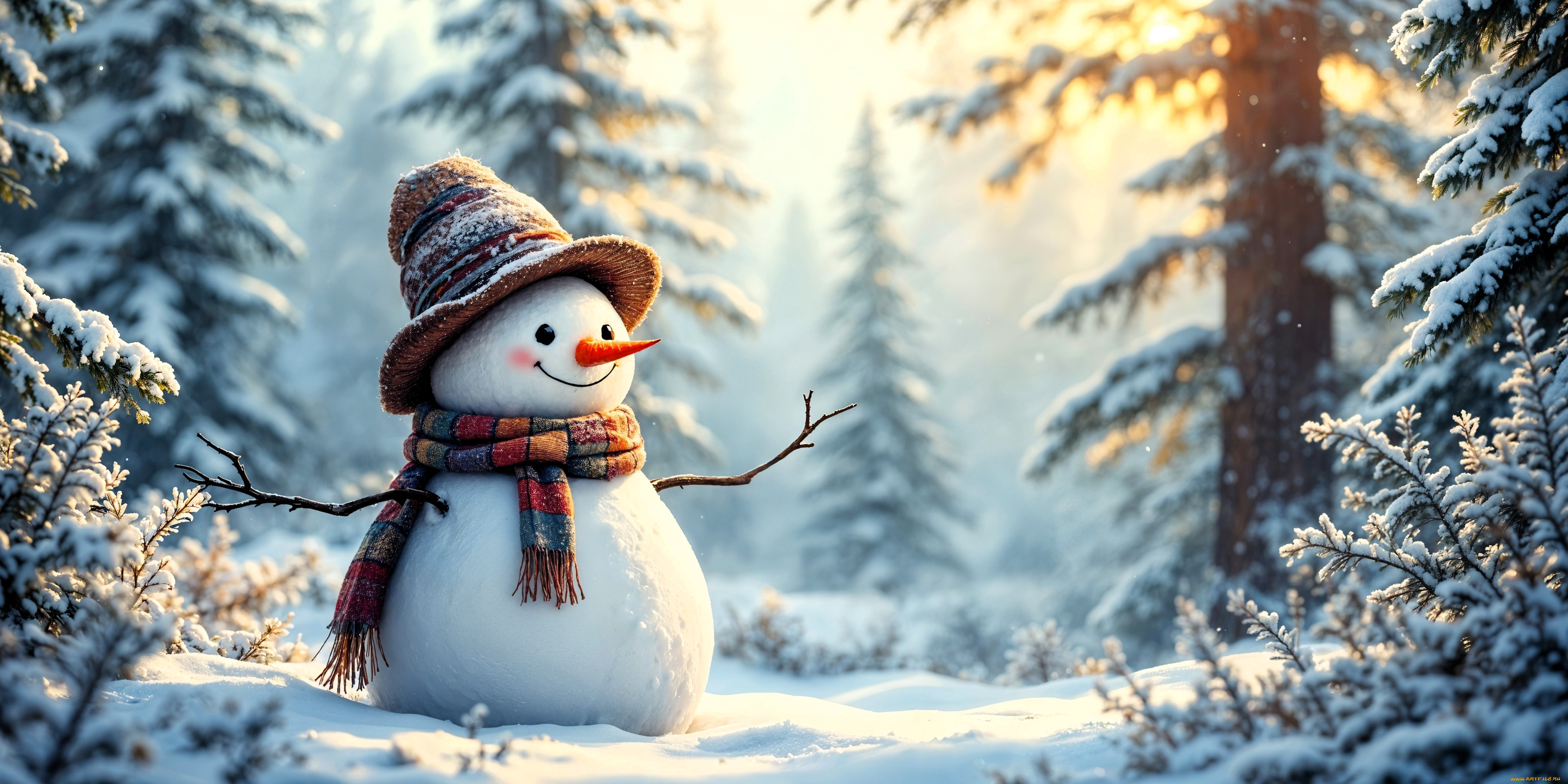 праздничные, снеговики, снеговик, шапка, шарф, снег, лес