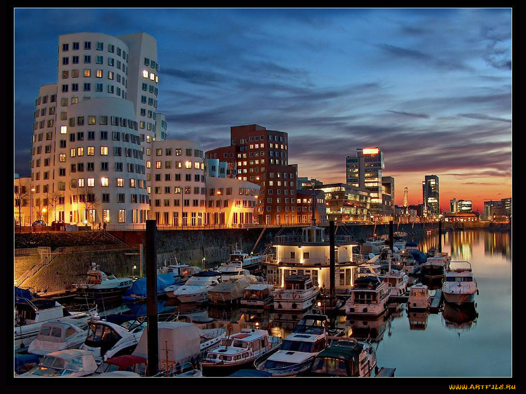 duesseldorf, города, огни, ночного