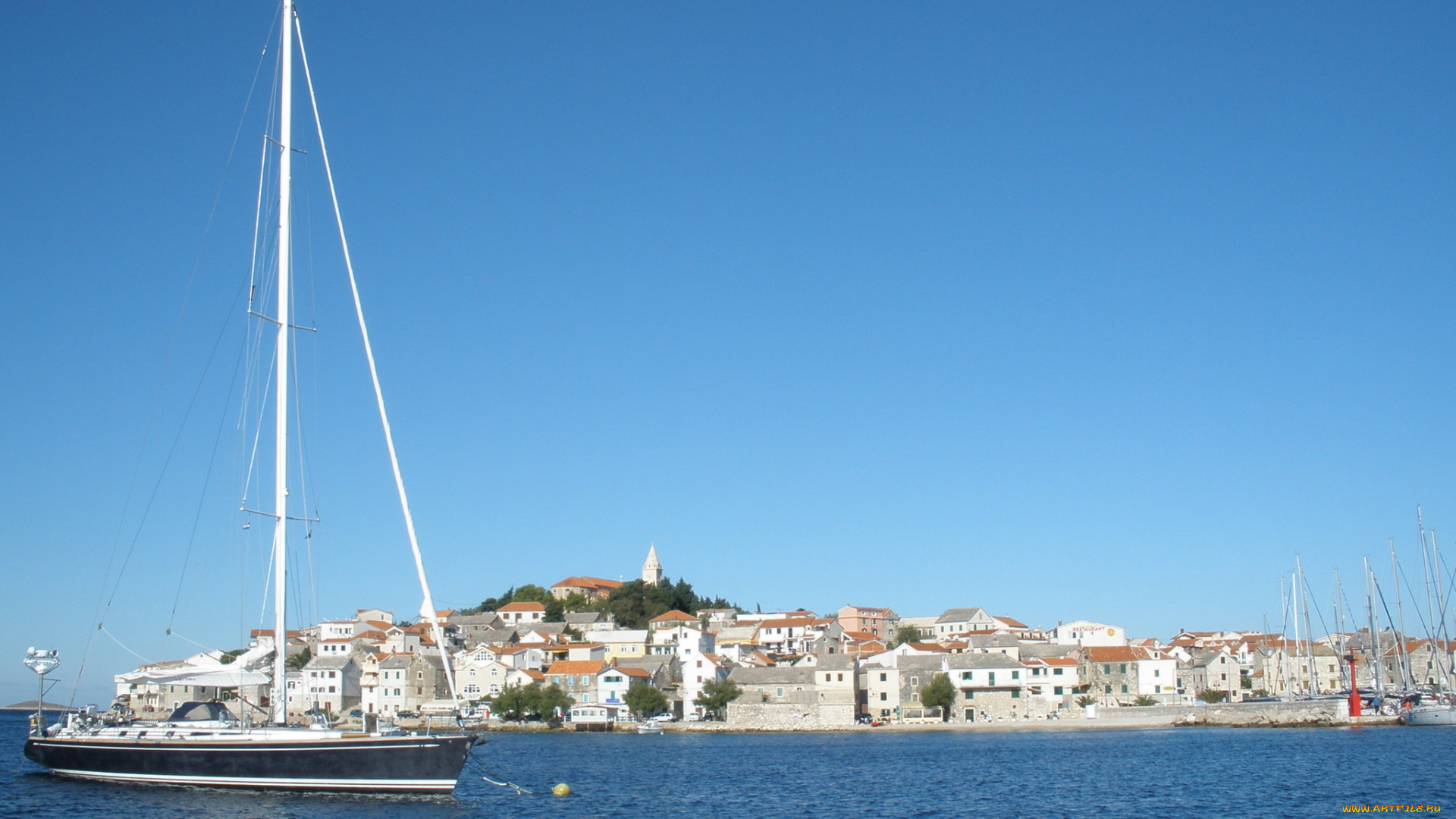 корабли, Яхты, город, море, яхта