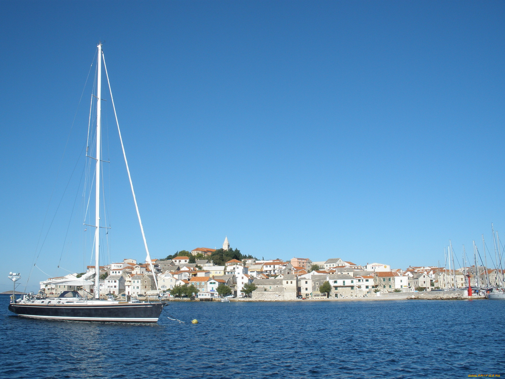 корабли, Яхты, город, море, яхта