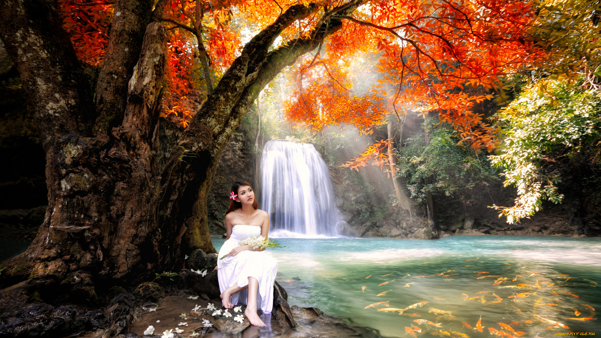 девушки, -unsort, , азиатки, экзотика, водопад