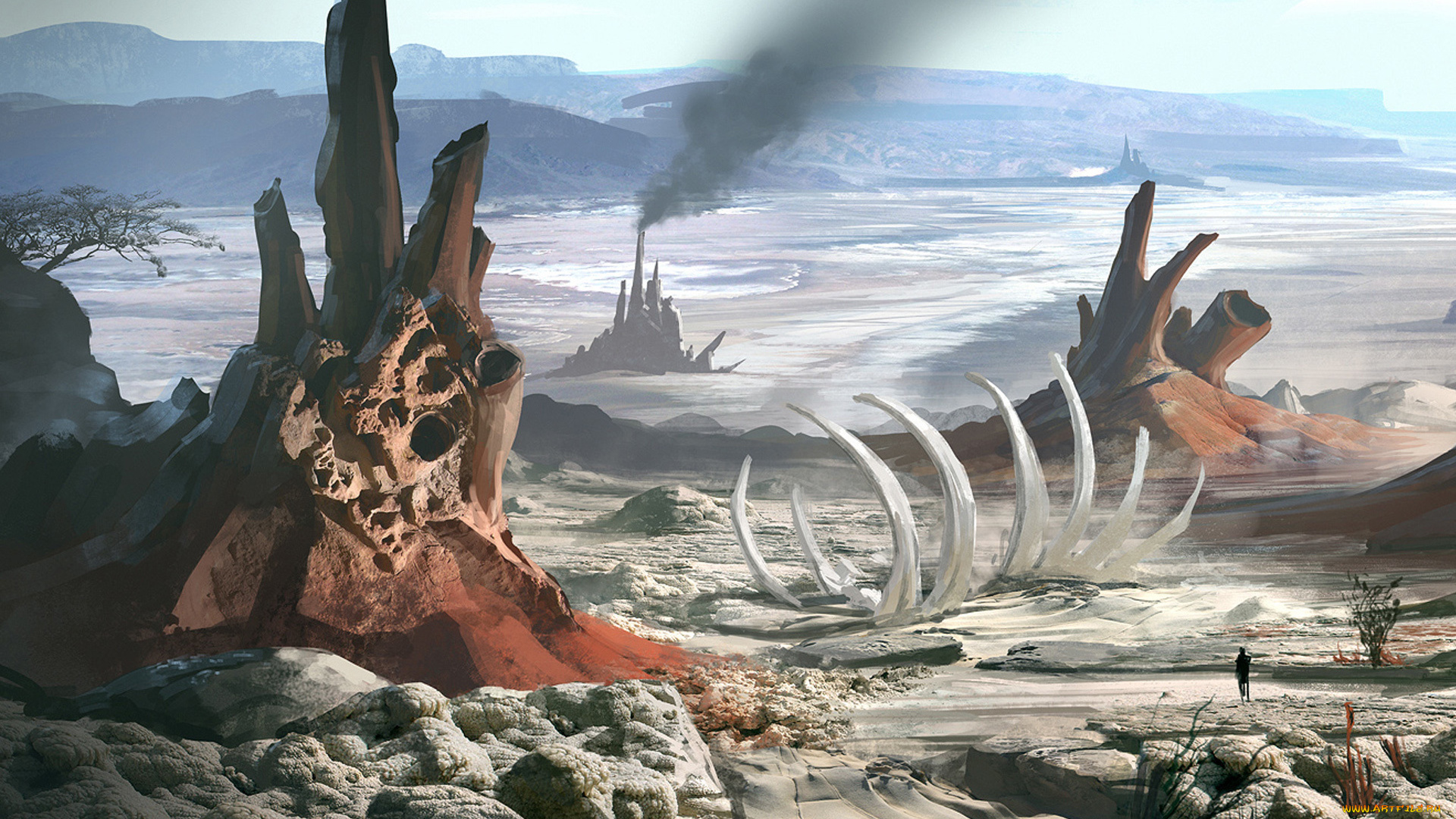 фэнтези, иные, миры, , иные, времена, пустыня, гигантские, кости, путник, дым