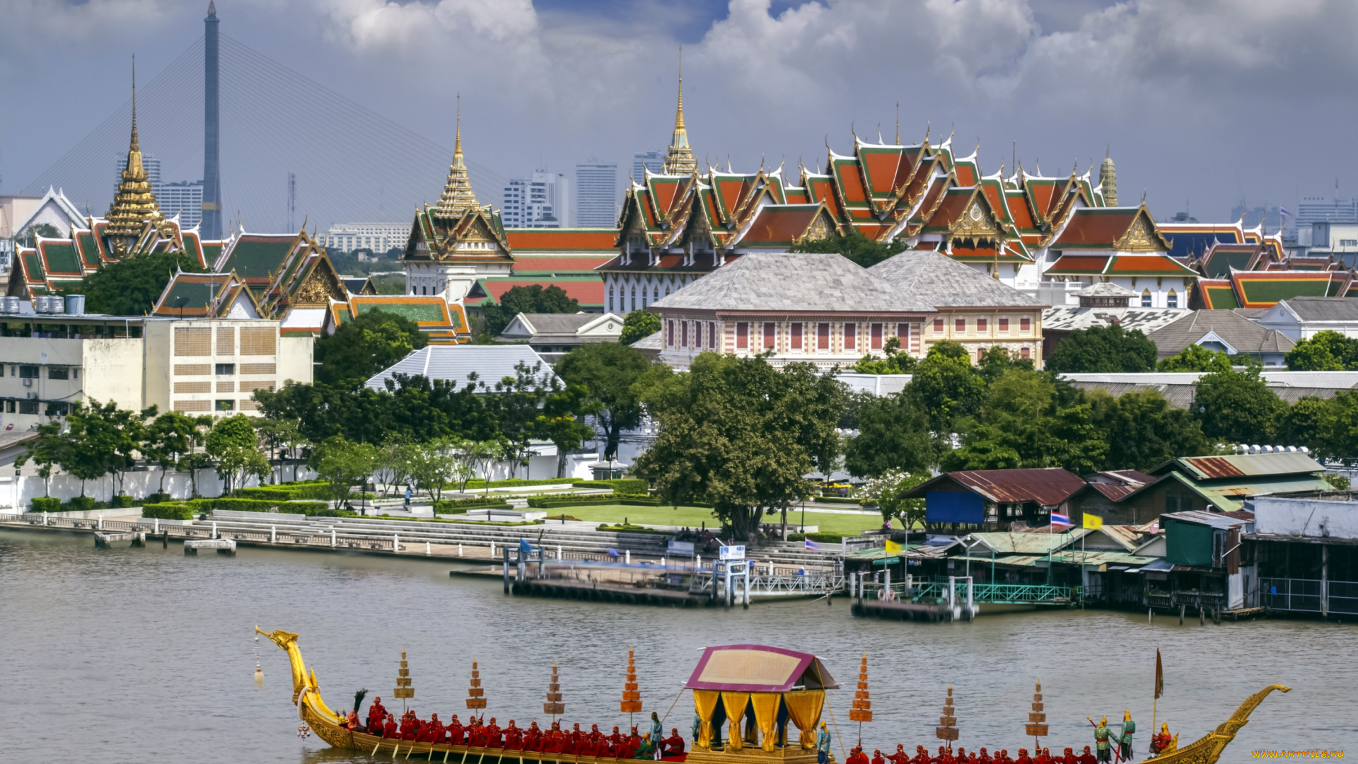 города, бангкок, , таиланд, дворцы, судно