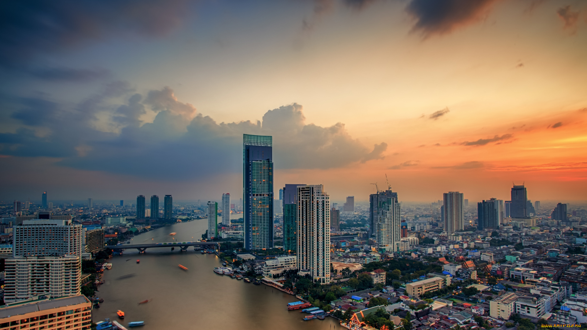города, бангкок, , таиланд, панорама, здания