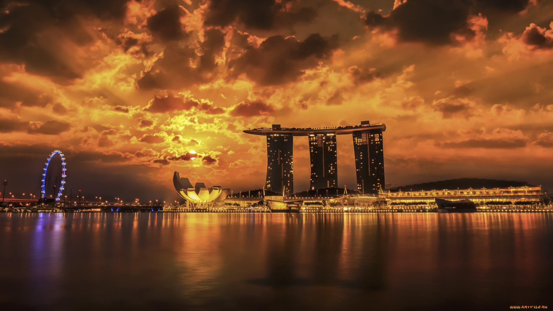 города, сингапур, , сингапур, здания, ночь