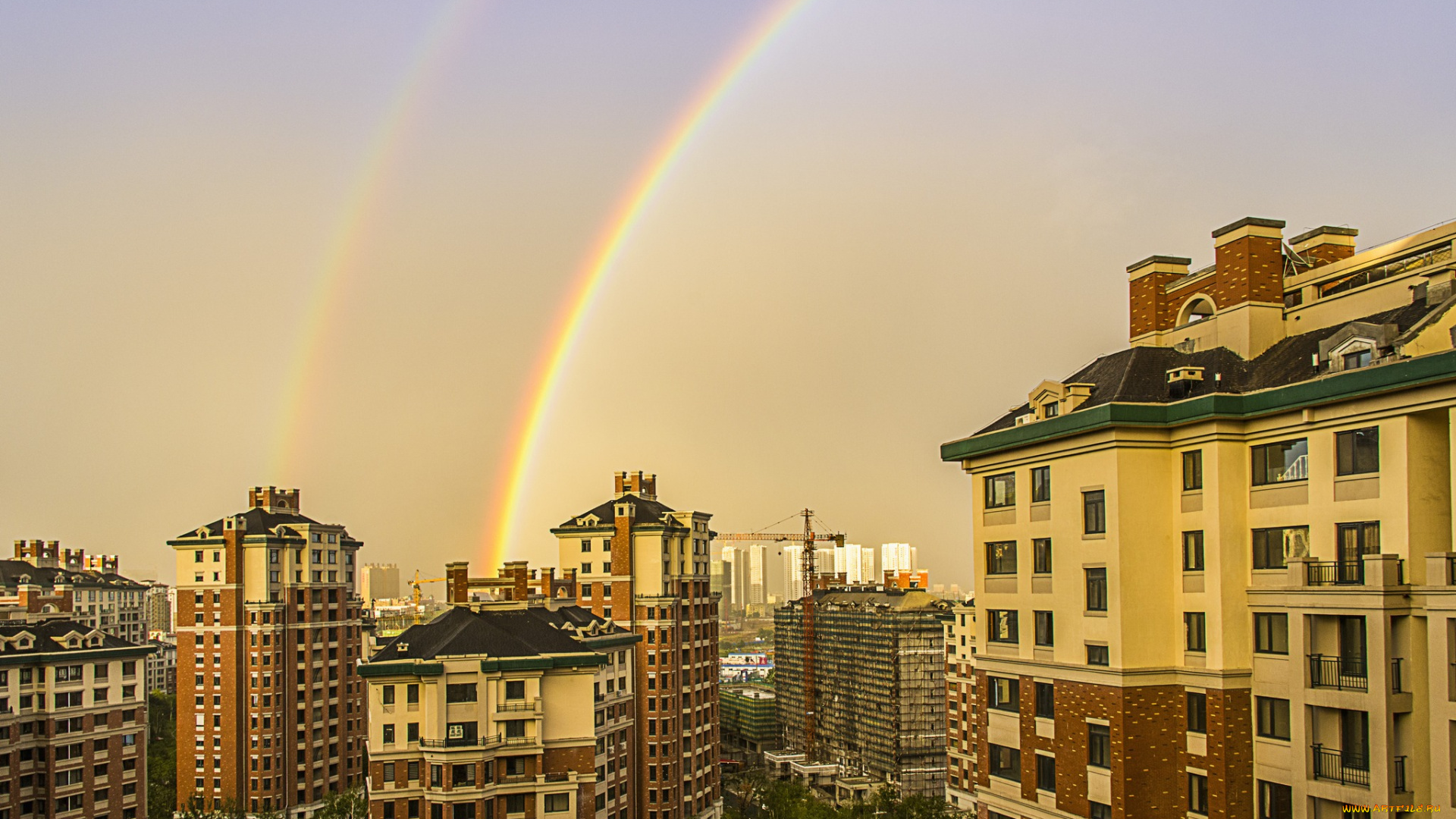 harbin, , china, города, -, здания, , дома, радуга, китай