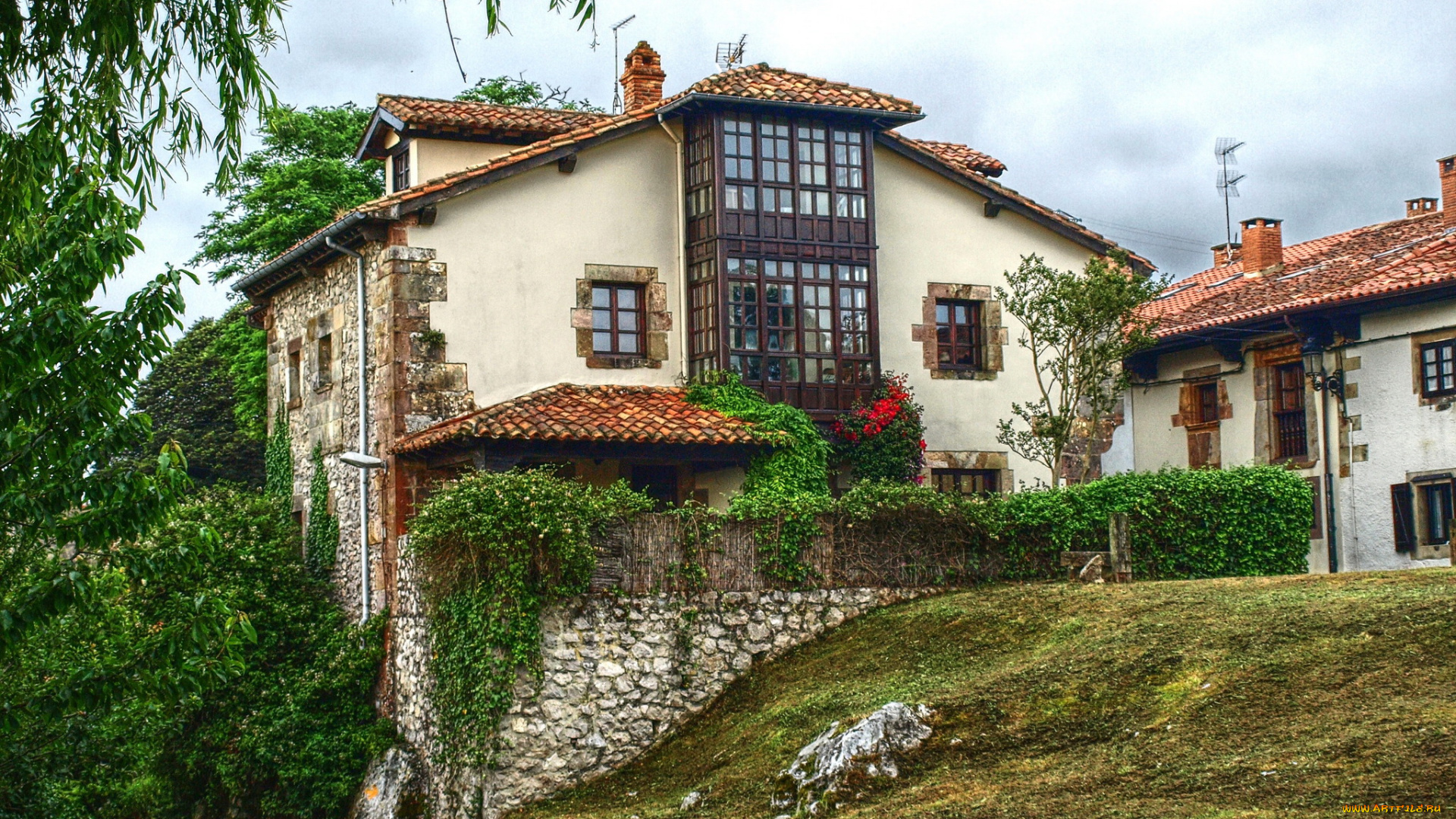 испания, кантабрия, города, -, здания, , дома, дома, кантабрия, деревья, трава, испания