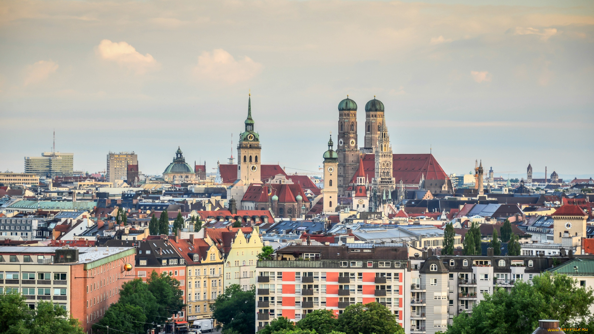 мюнхен, , германия, города, -, панорамы, дома, собор