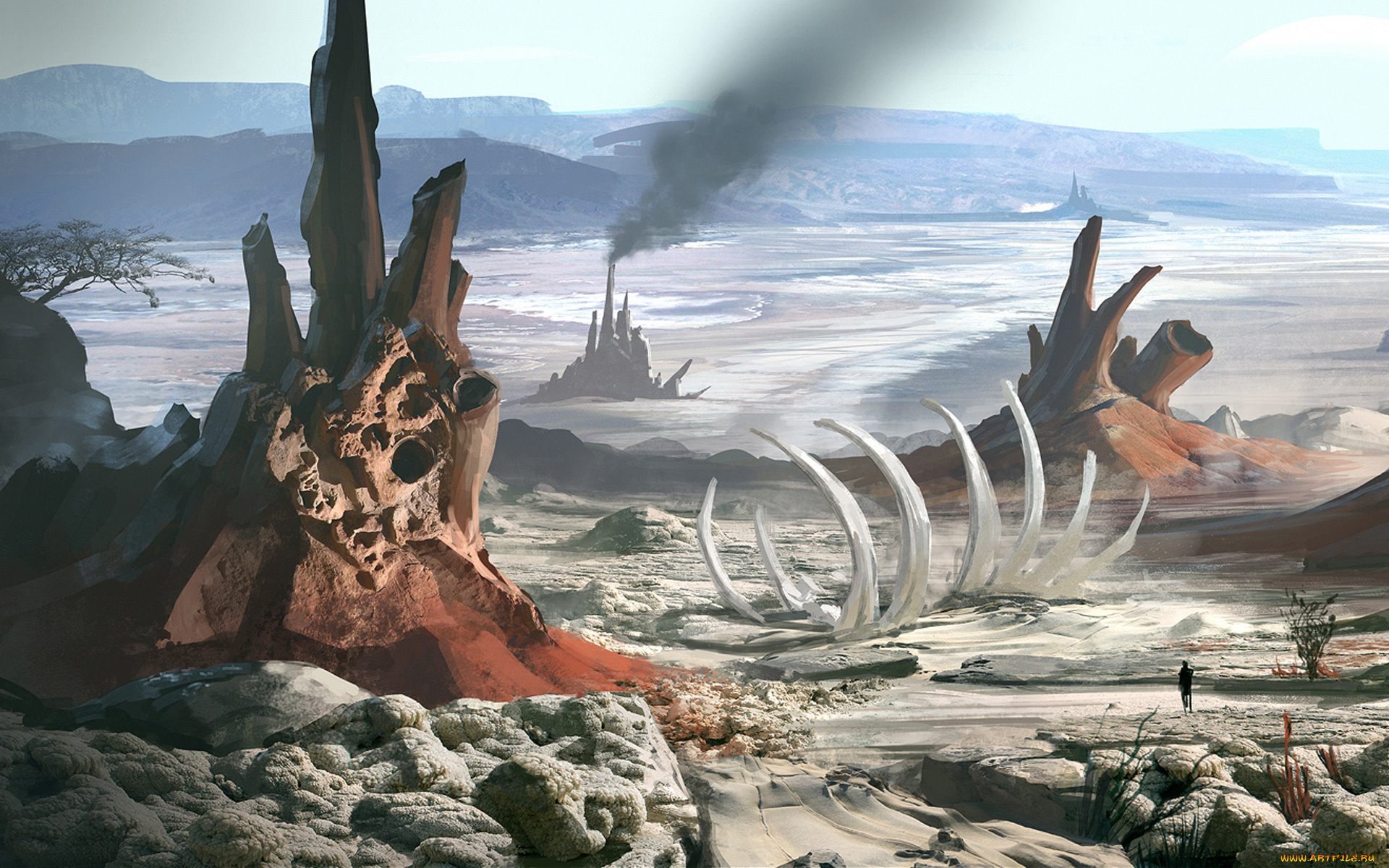 фэнтези, иные, миры, , иные, времена, пустыня, гигантские, кости, путник, дым