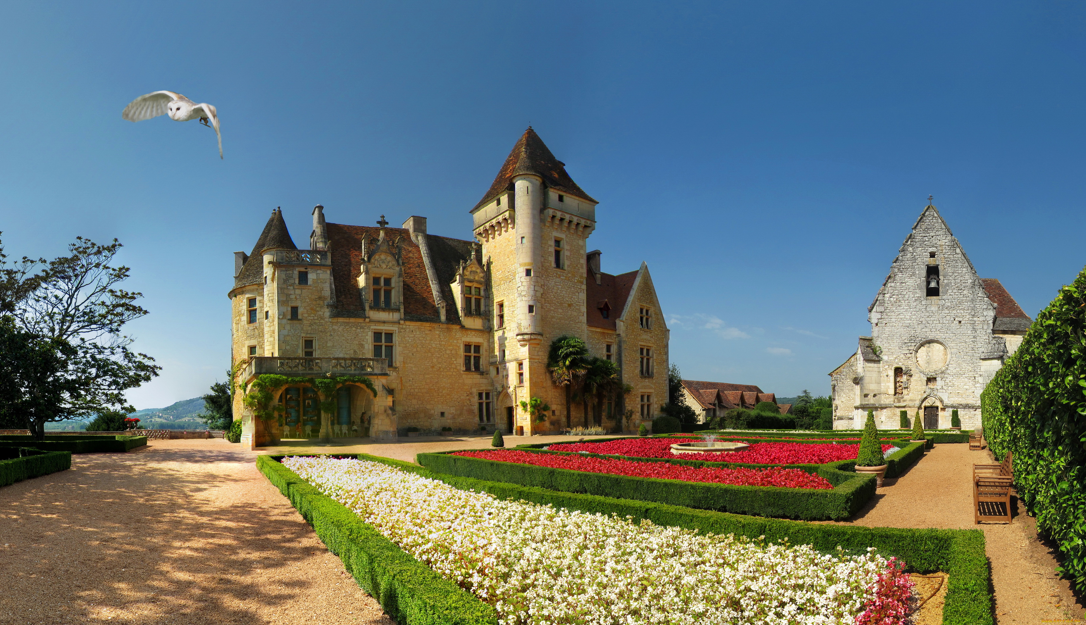 chateau, des, milandes, , dordogne, , франция, города, замки, франции, франция, ландшафт, кусты, цветы, парк, замок, dordogne, chateau, des, milandes
