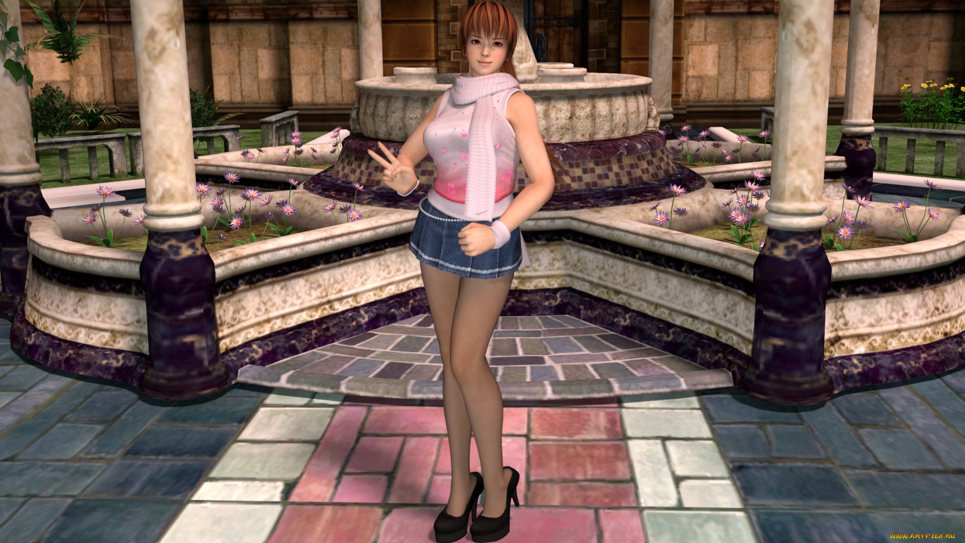 3д, графика, аниме, , anime, девушка, цветы, фон, взгляд