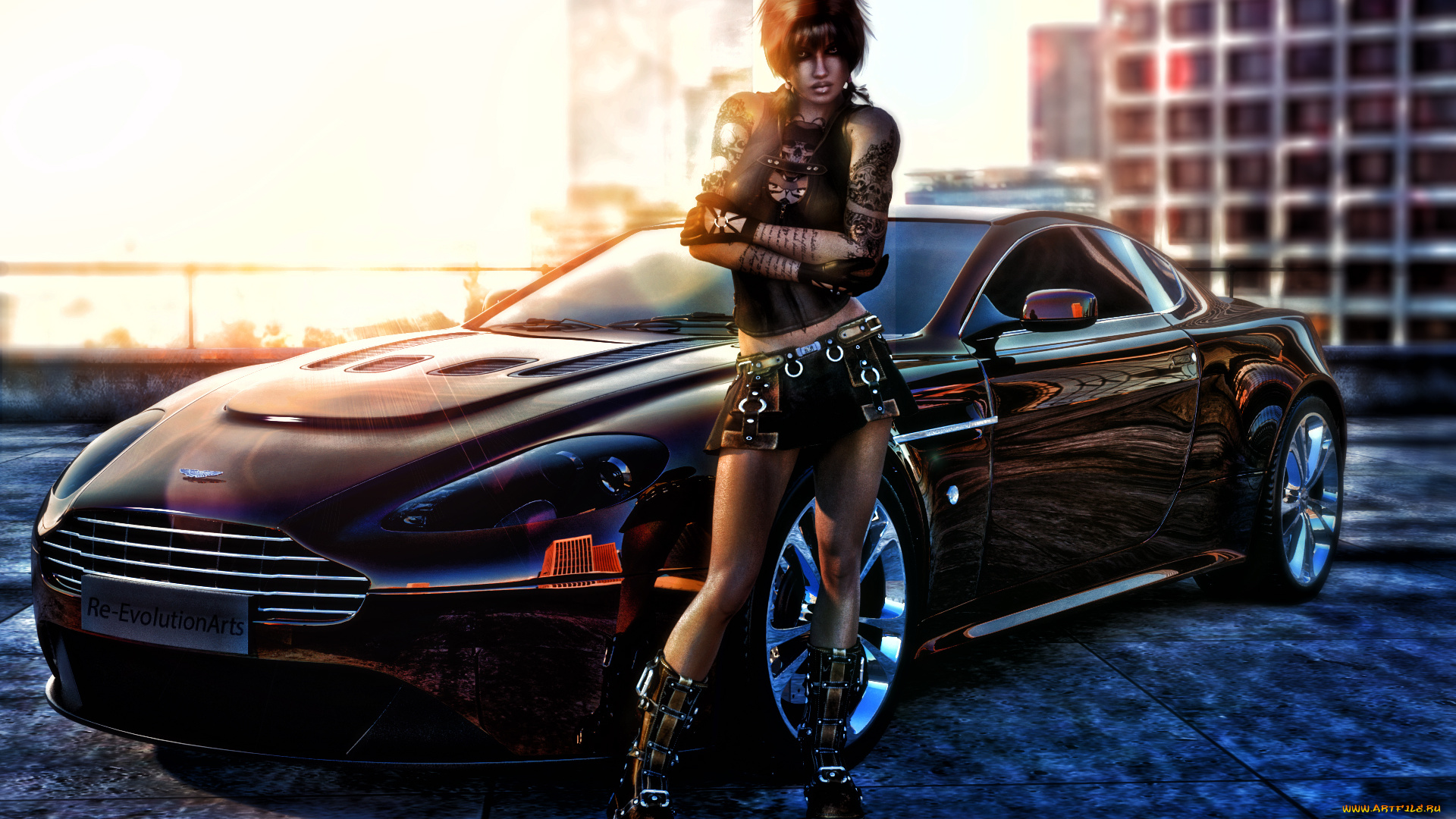 3д, графика, фантазия, , fantasy, автомобиль, фон, взгляд, девушка