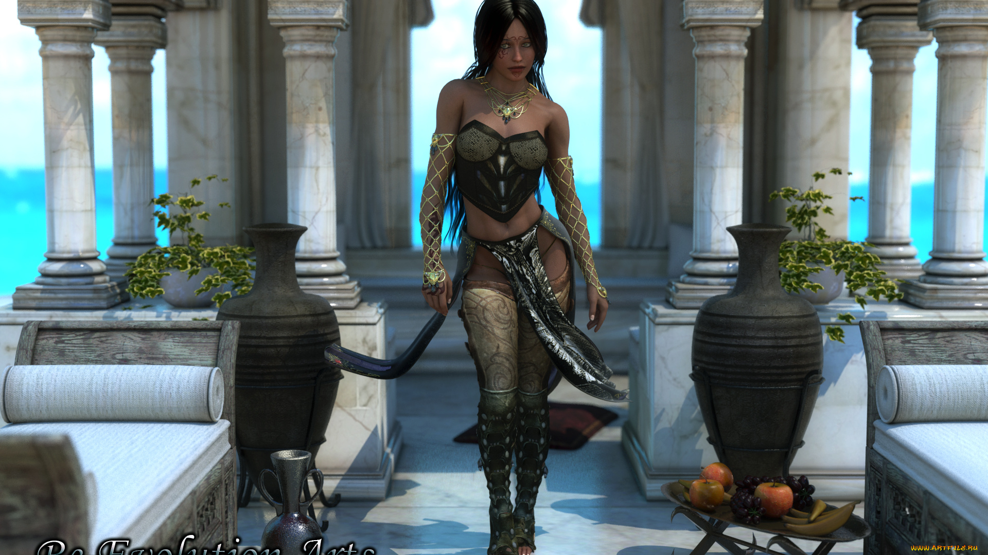 3д, графика, фантазия, , fantasy, оружие, фон, взгляд, девушка