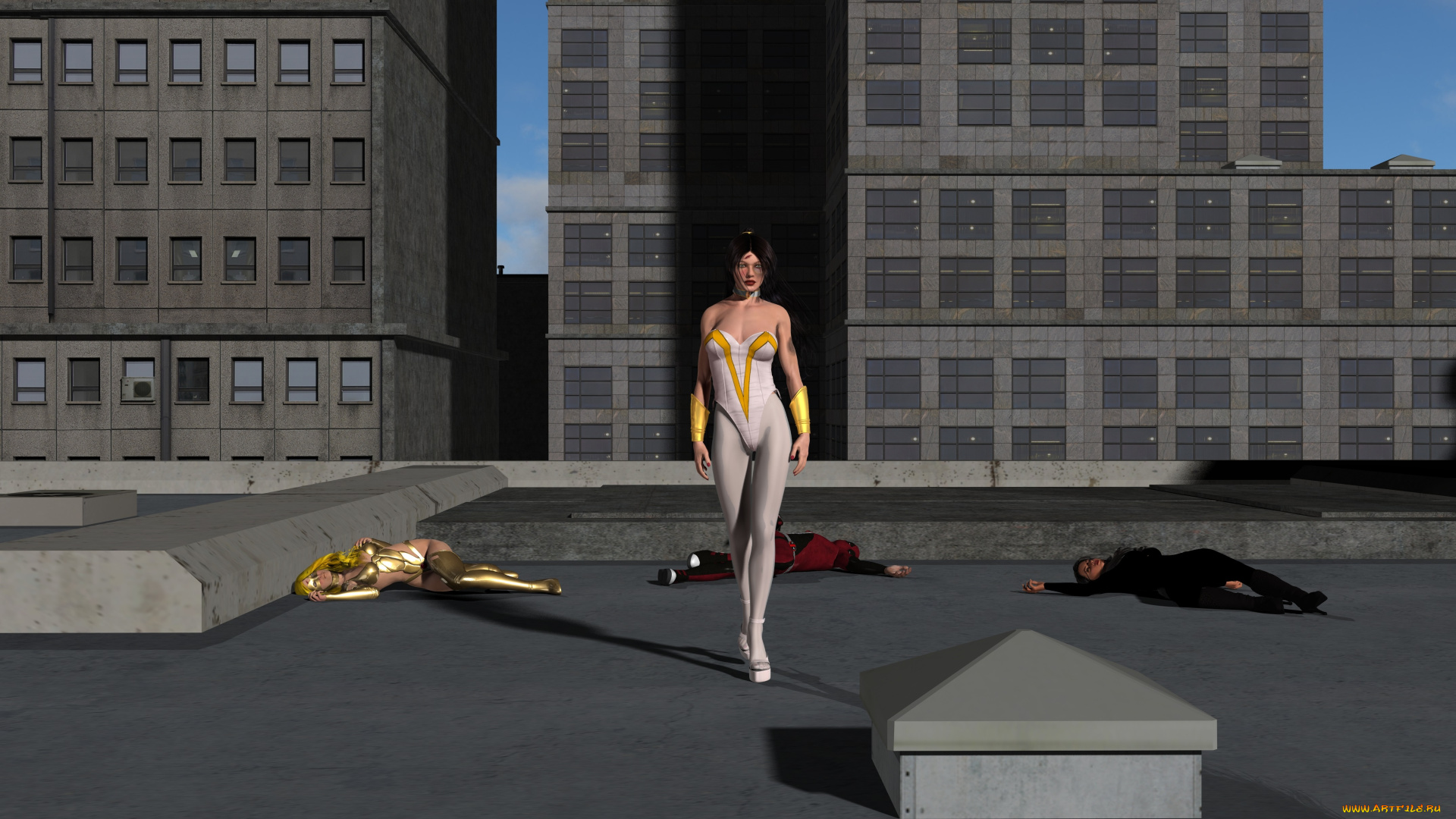 3д, графика, фантазия, , fantasy, взгляд, девушка, дома, фон