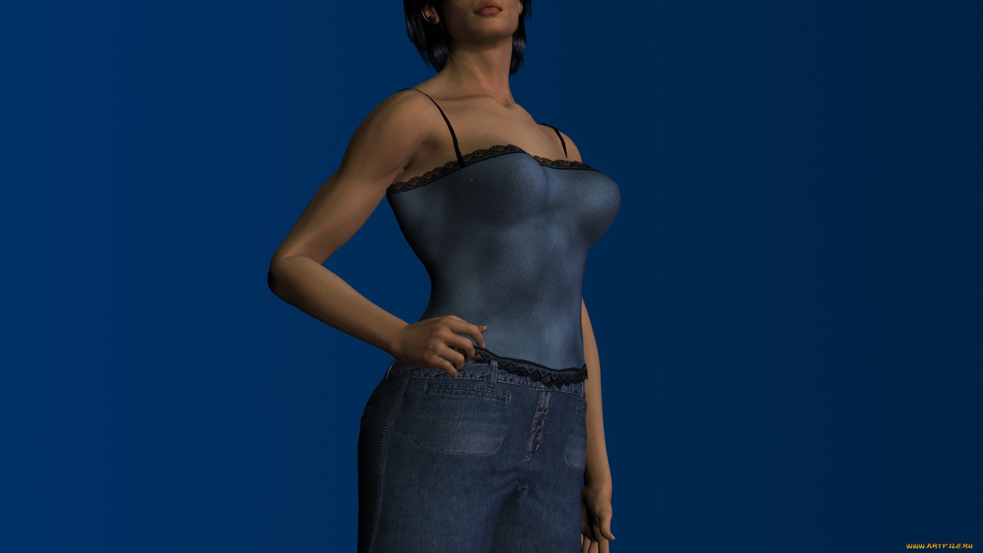 3д, графика, люди, , people, маечка, брюки, взгляд, девушка, фон