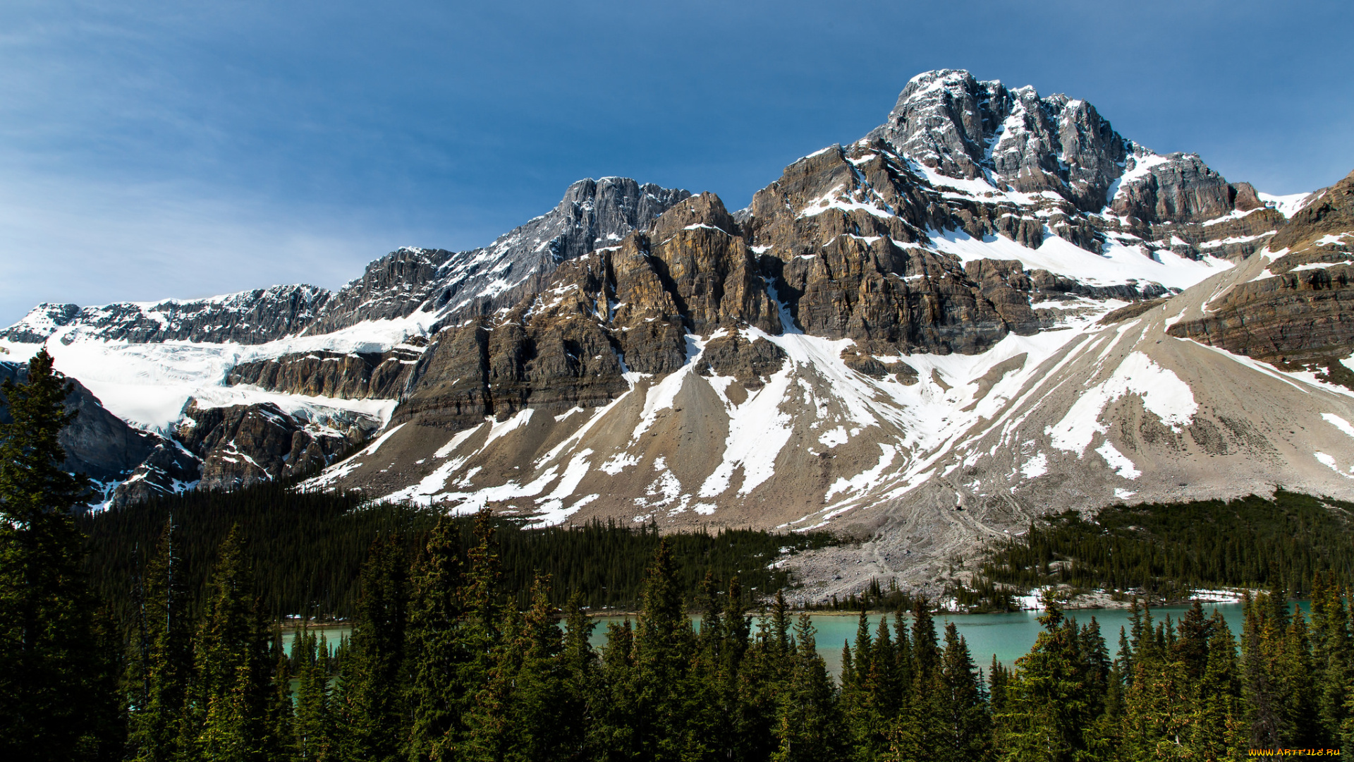 природа, горы, небо, ели, деревья, лес, озеро