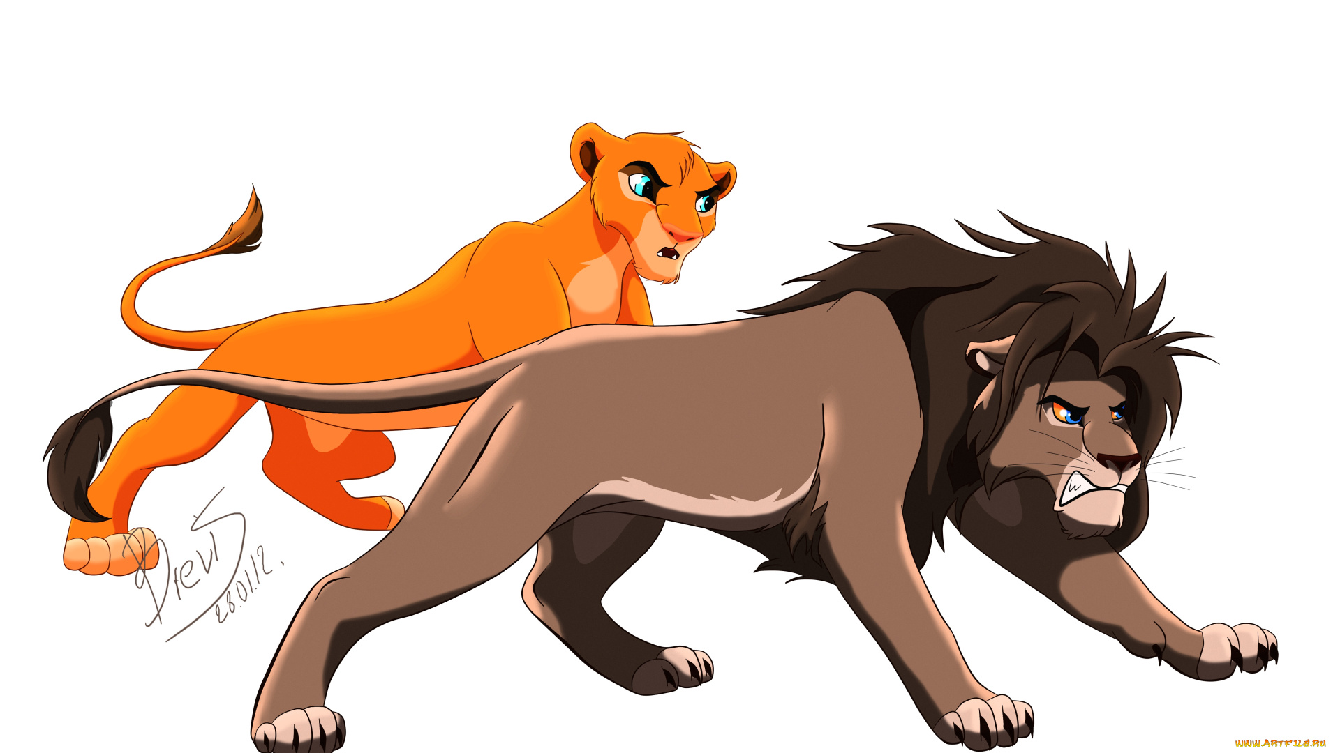 рисованное, животные, , львы, львы, фон