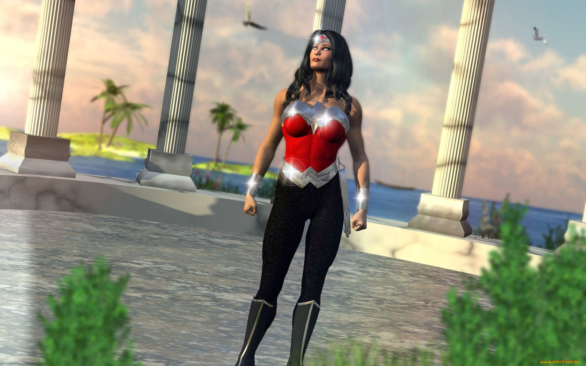 3д, графика, фантазия, , fantasy, девушка, супермен, фон, взгляд