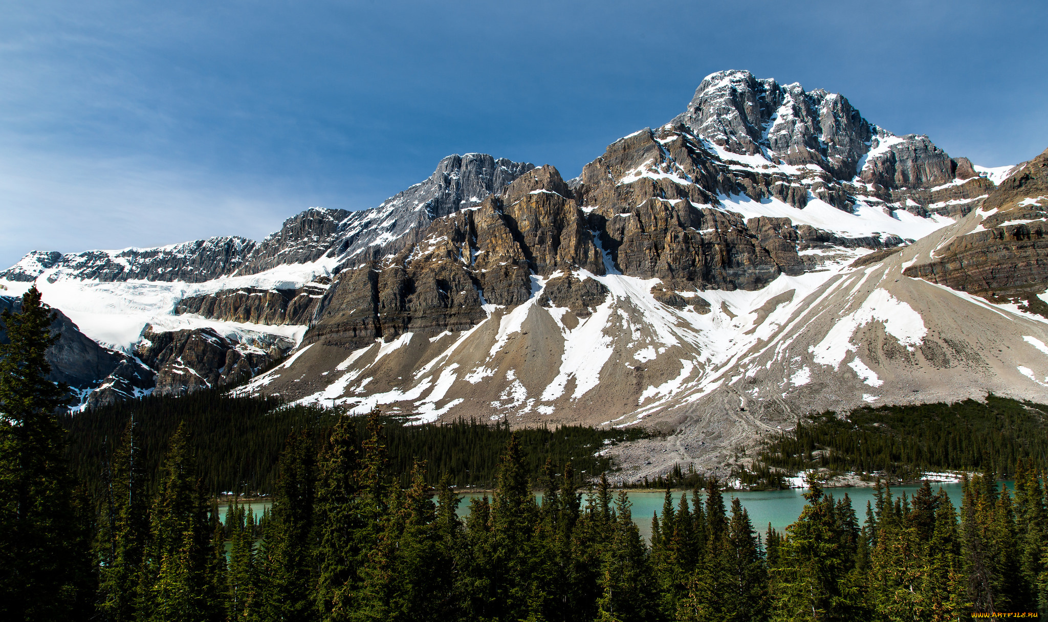 природа, горы, небо, ели, деревья, лес, озеро