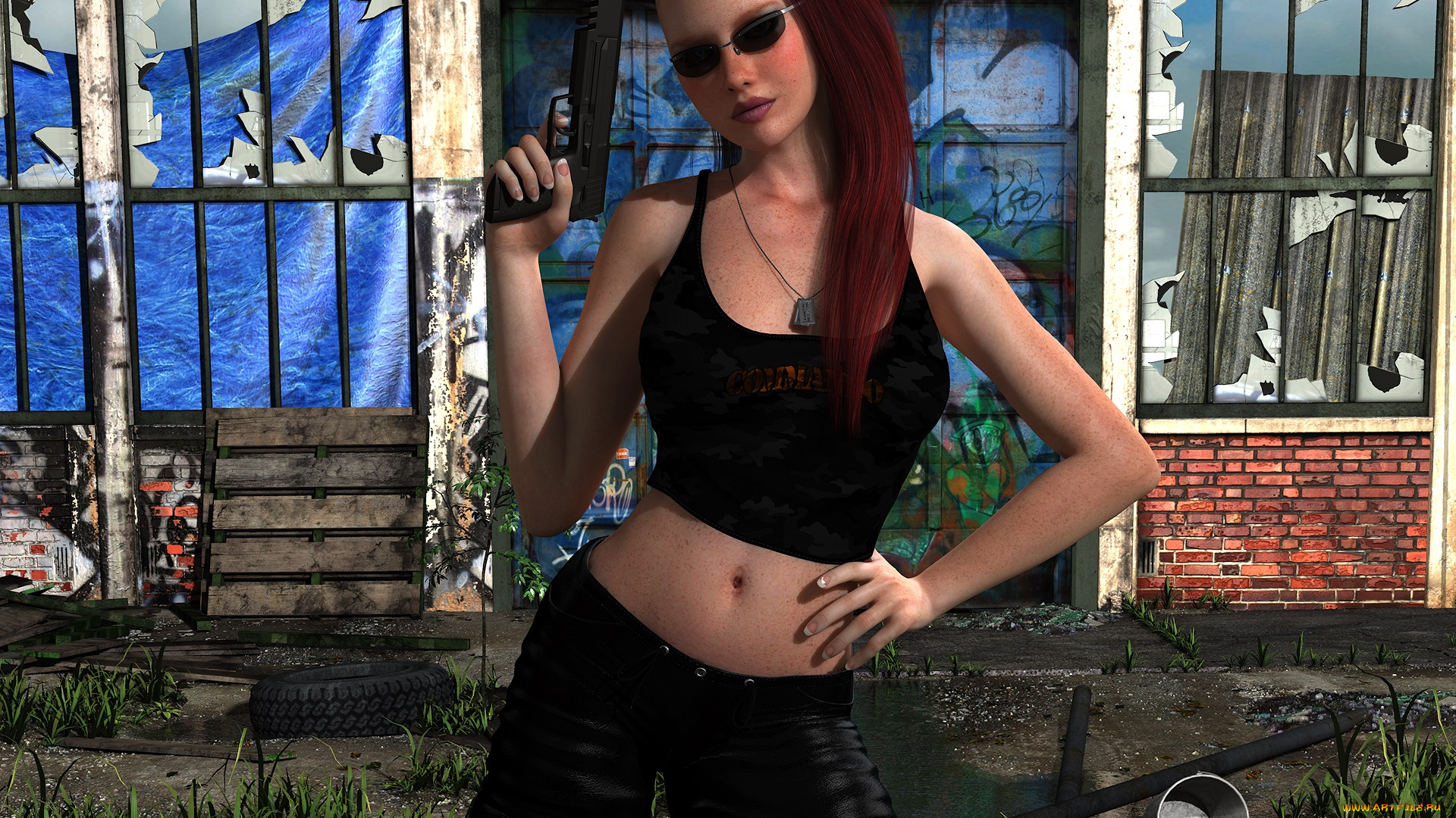 3д, графика, люди, , people, оружие, фон, девушка, взгляд