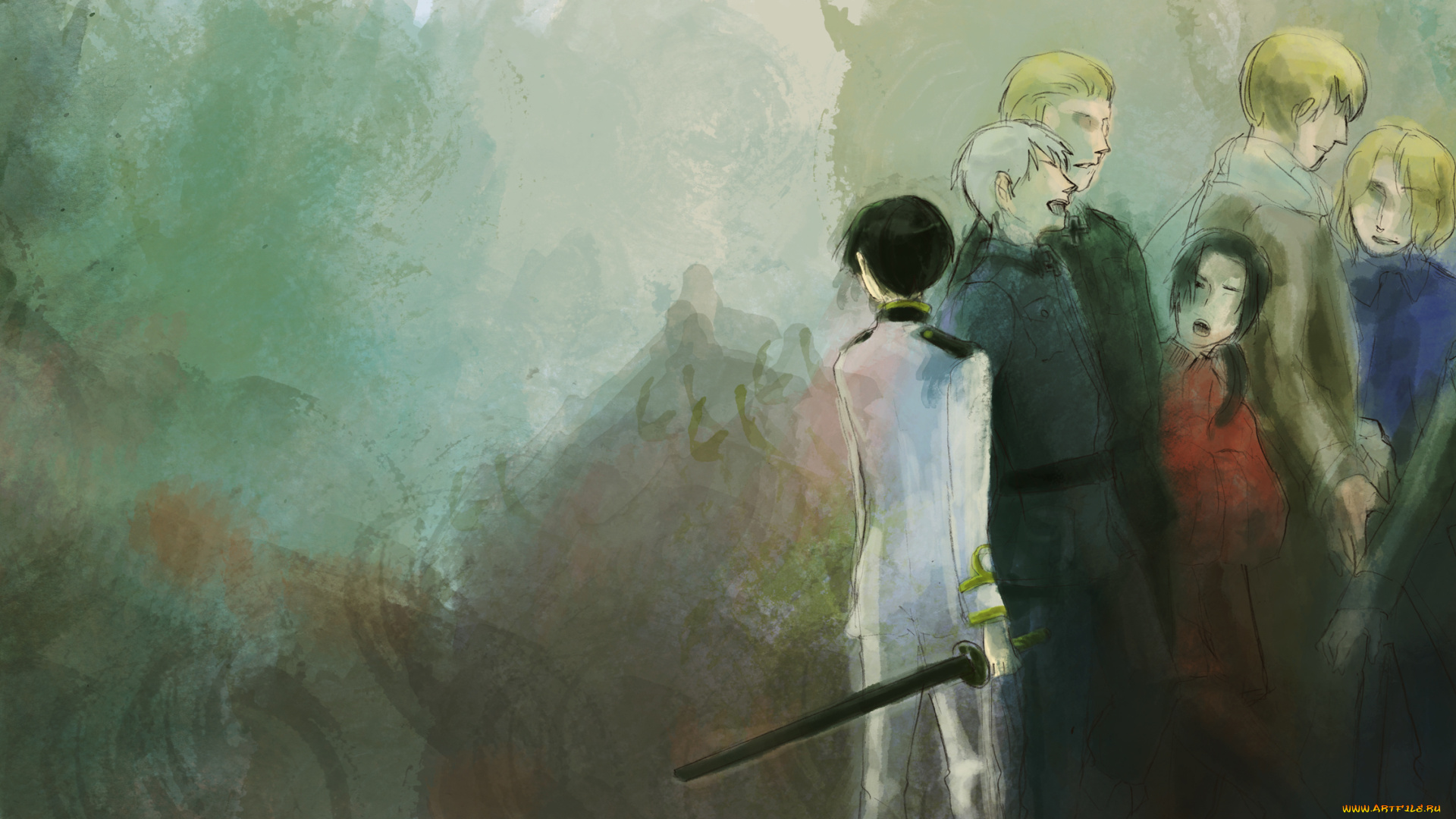 аниме, hetalia, , axis, powers, грусть, парни, рисунок, арт