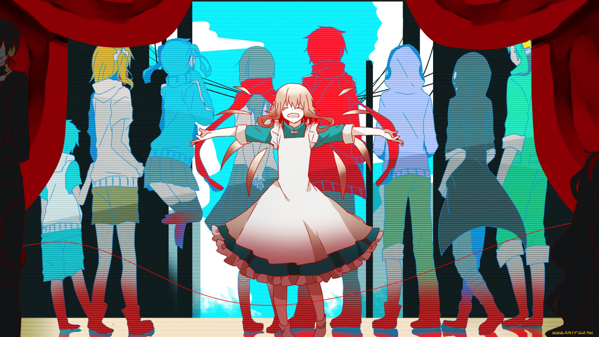 аниме, kagerou, project, силуэты, девочка, арт