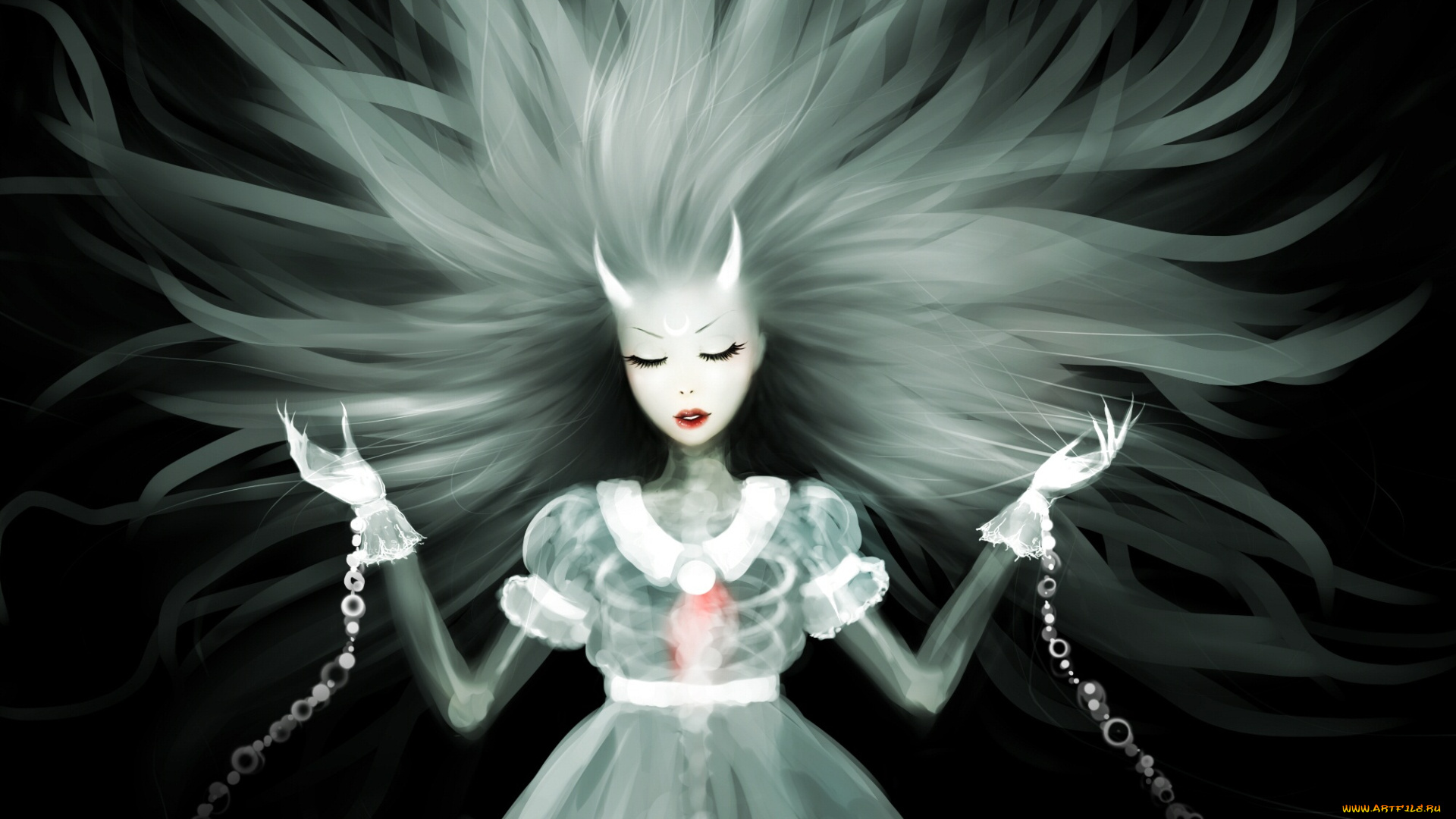 аниме, животные, , существа, фон, девушка, арт, волосы